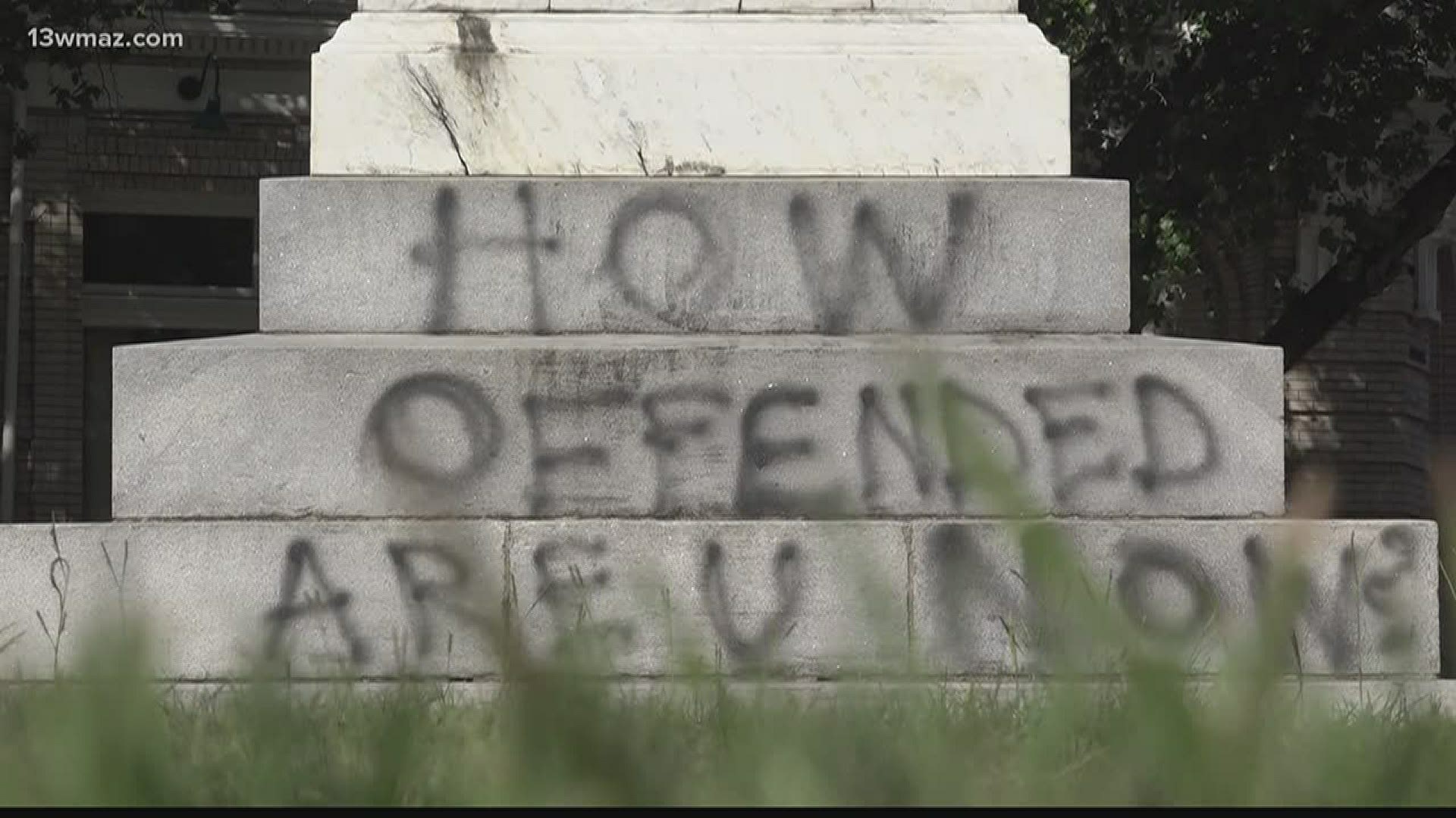 Crews cleaned up a message that read 'How offended are you now?'