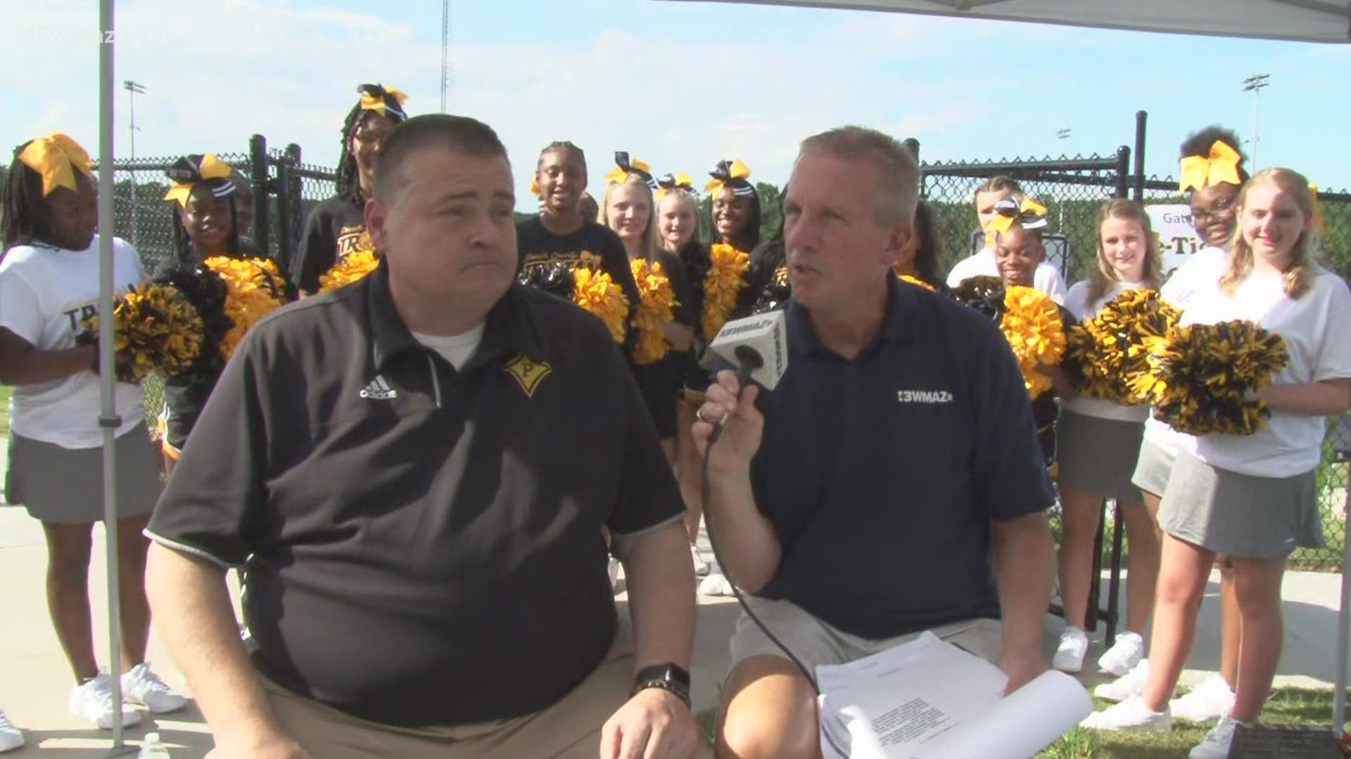 Peach County High School Principal Ken Hartley speaks on the first game of the football season