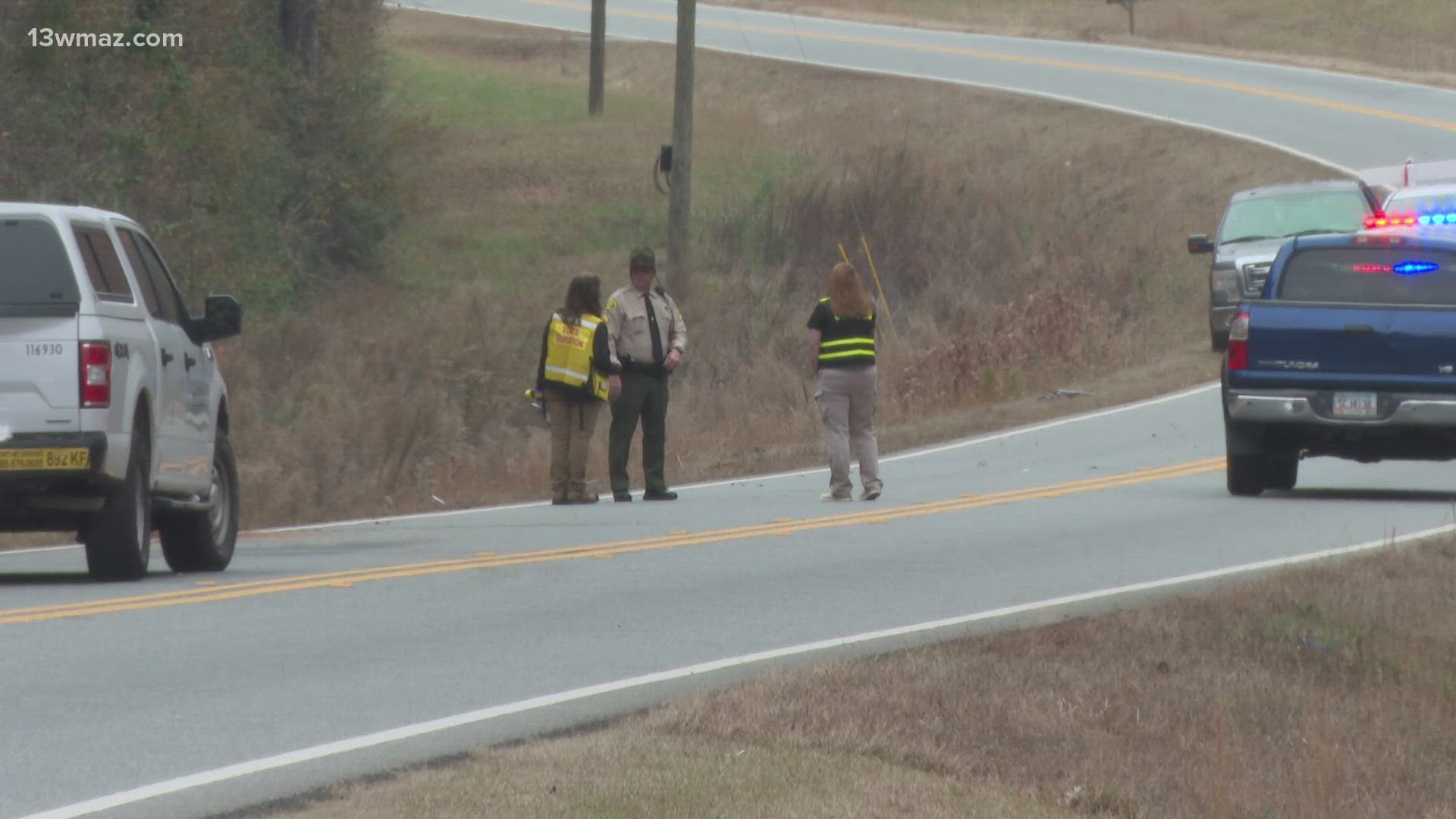 They say the truck was carrying medical equipment to a Macon hospital.