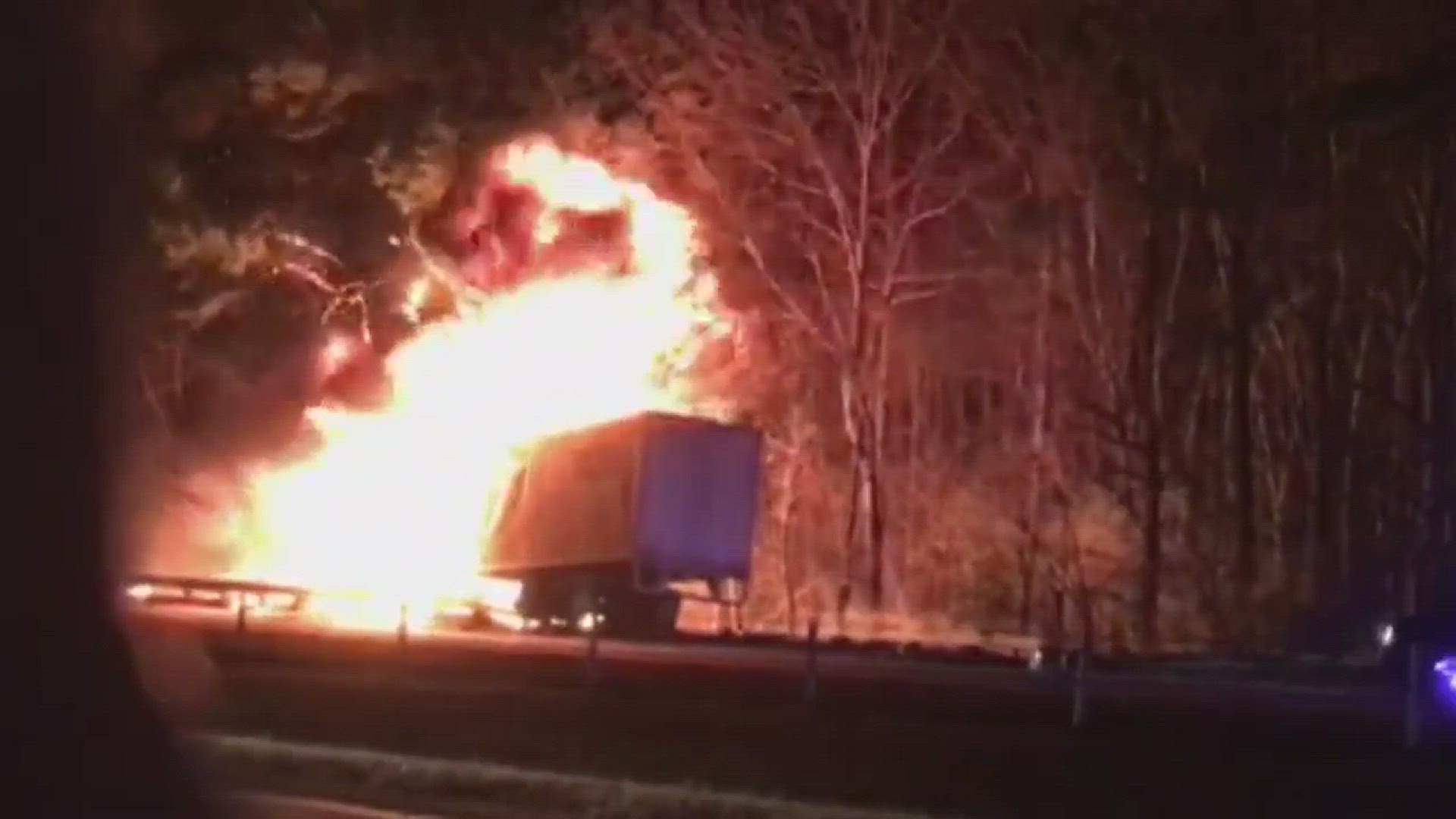Tractor trailer fire in Twiggs on I-16