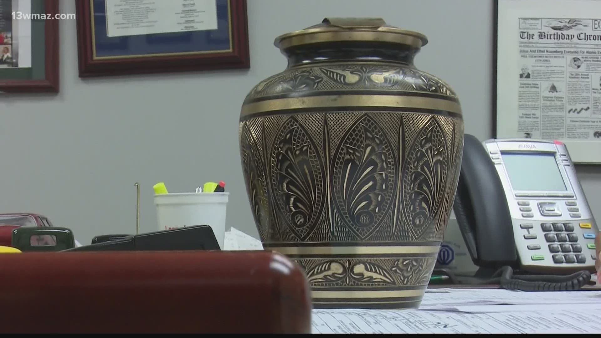 Bibb County Coroner Leon Jones says he has an expensive item someone may be looking for after he received a call from a business about an urn being found in a car.