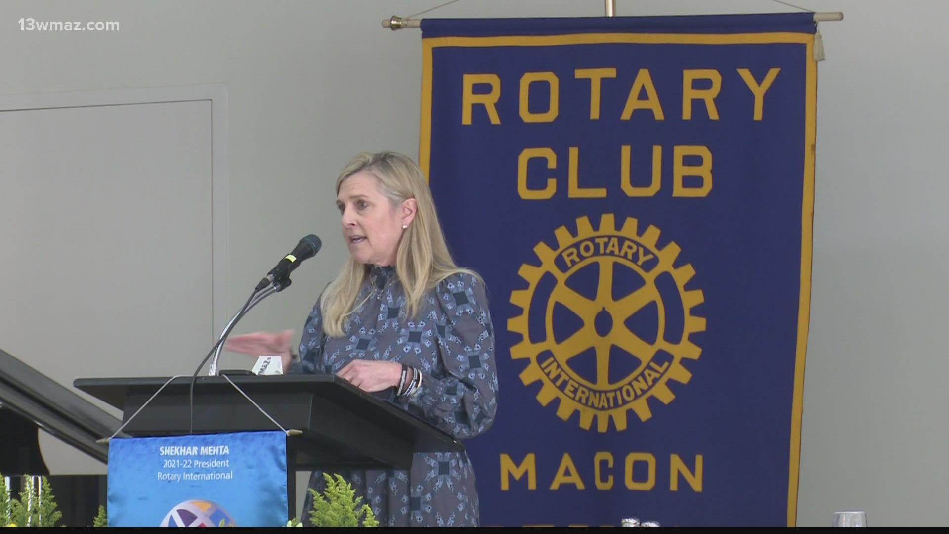 Georgia First Lady Marty Kemp spoke at the Rotary Club in Macon to push her initiative of combating human trafficking.
