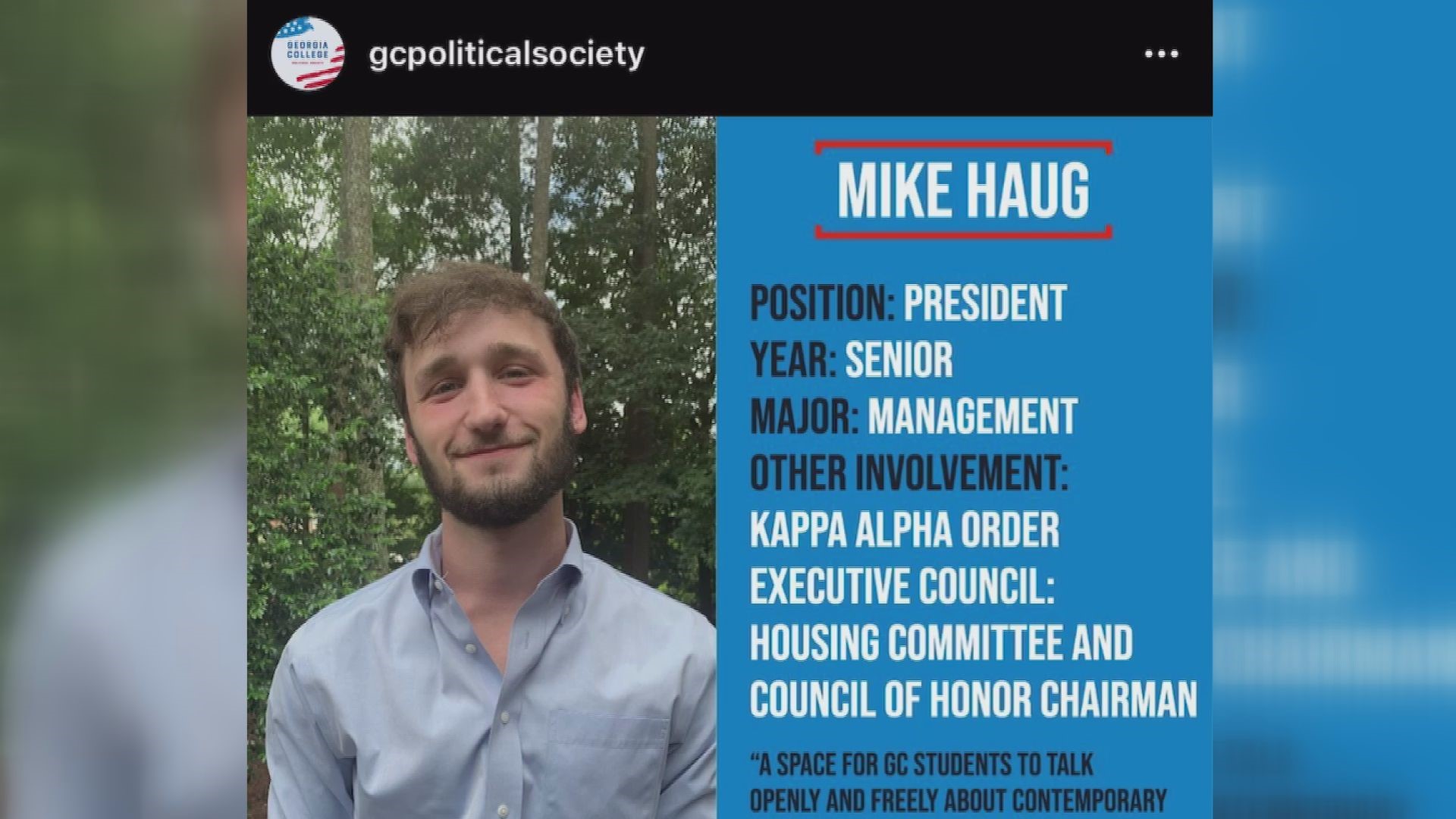 Senior Michael Haug co-founded the Georgia College Political Society to encourage students with different views to have constructive and effective debates