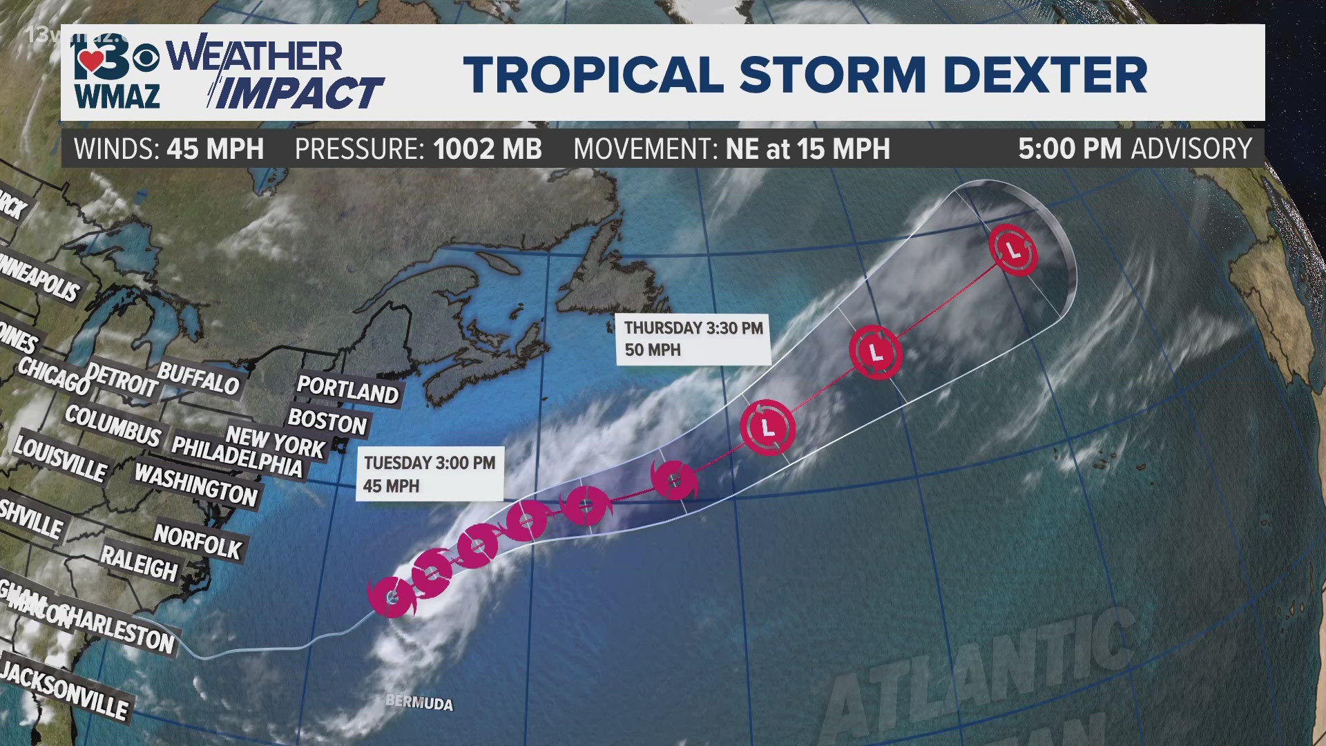 Tropical Storm Dexter Forms in Atlantic in 2025 | 13wmaz.com