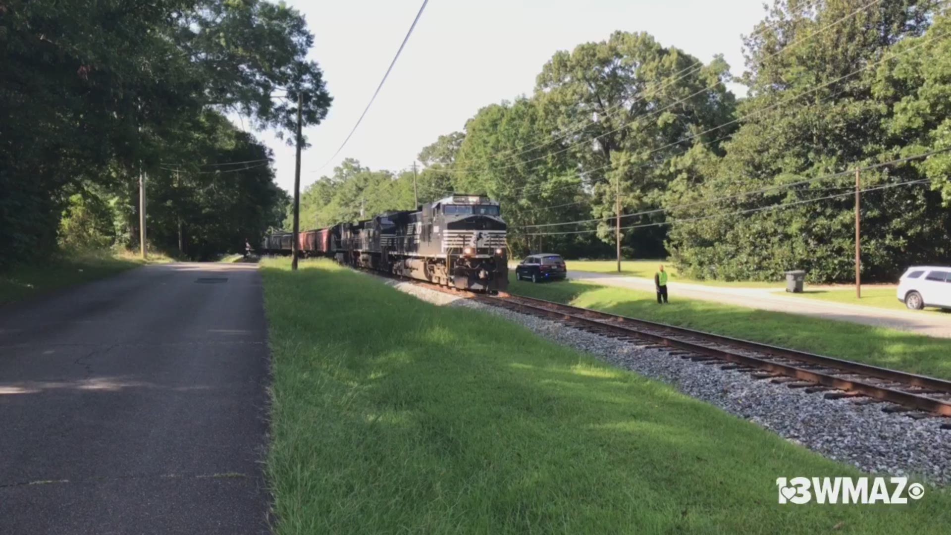 A train is stopped on the tracks in Monroe County after a car accident Tuesday morning that left one injured. It's one of four train crashes in Central Georgia this month.