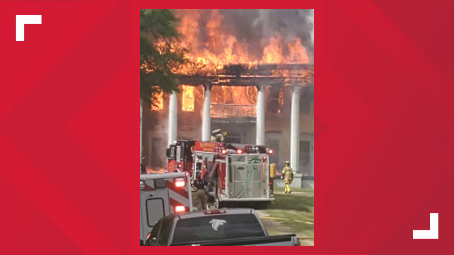 The Baldwin fire chief says one firefighter tried going inside the house to attack the fire, but the old antebellum home is at a complete loss.