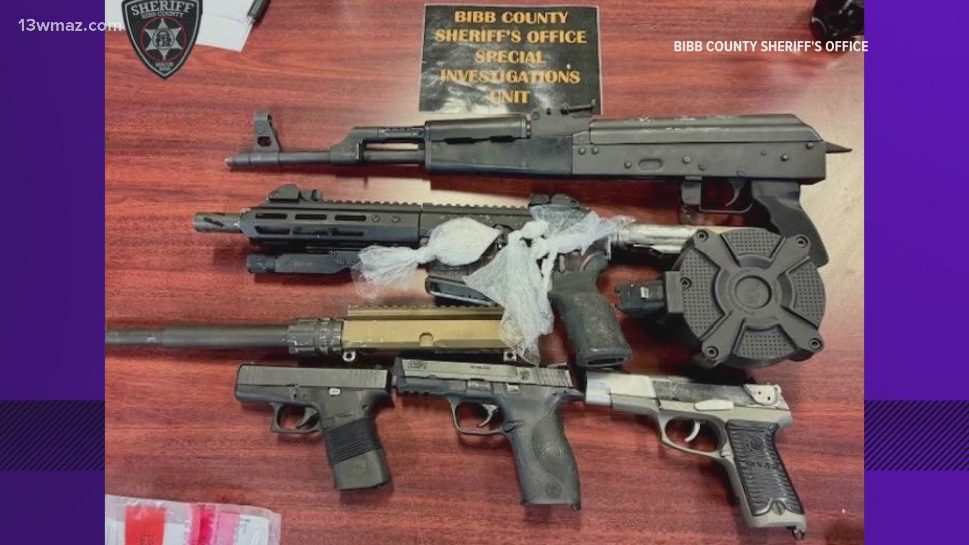 After learning of an impending shipment, federal and local authorities descended on an East Macon home, finding illegal weapons and drugs, sheriff's office says.