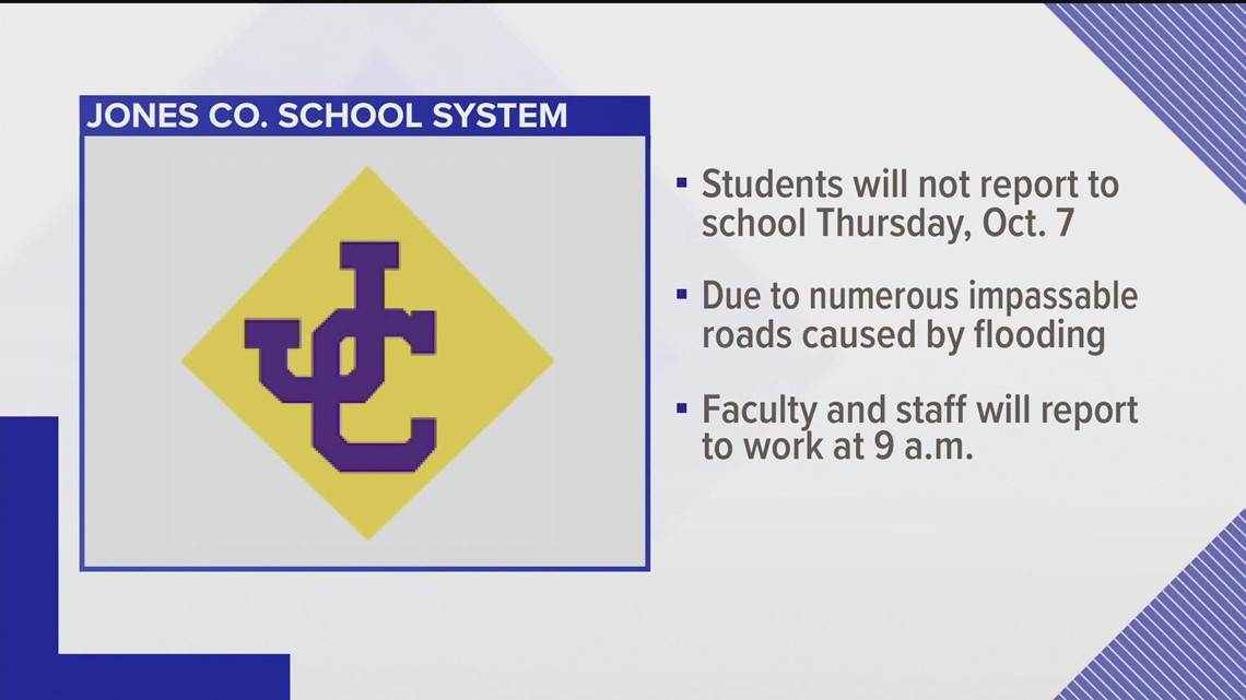 Jones County Schools will not report on Thursday due to flooding