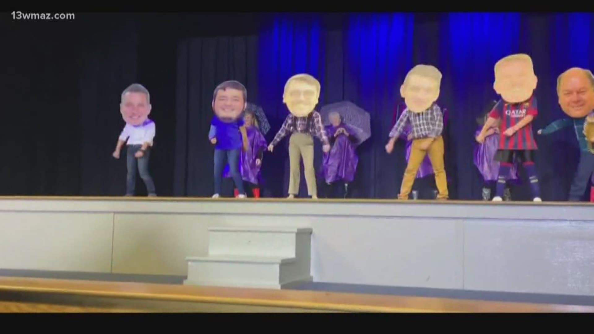 The elementary teachers at the school did a spoof of the song, 'It's Raining Men,' featuring the male staff members.
