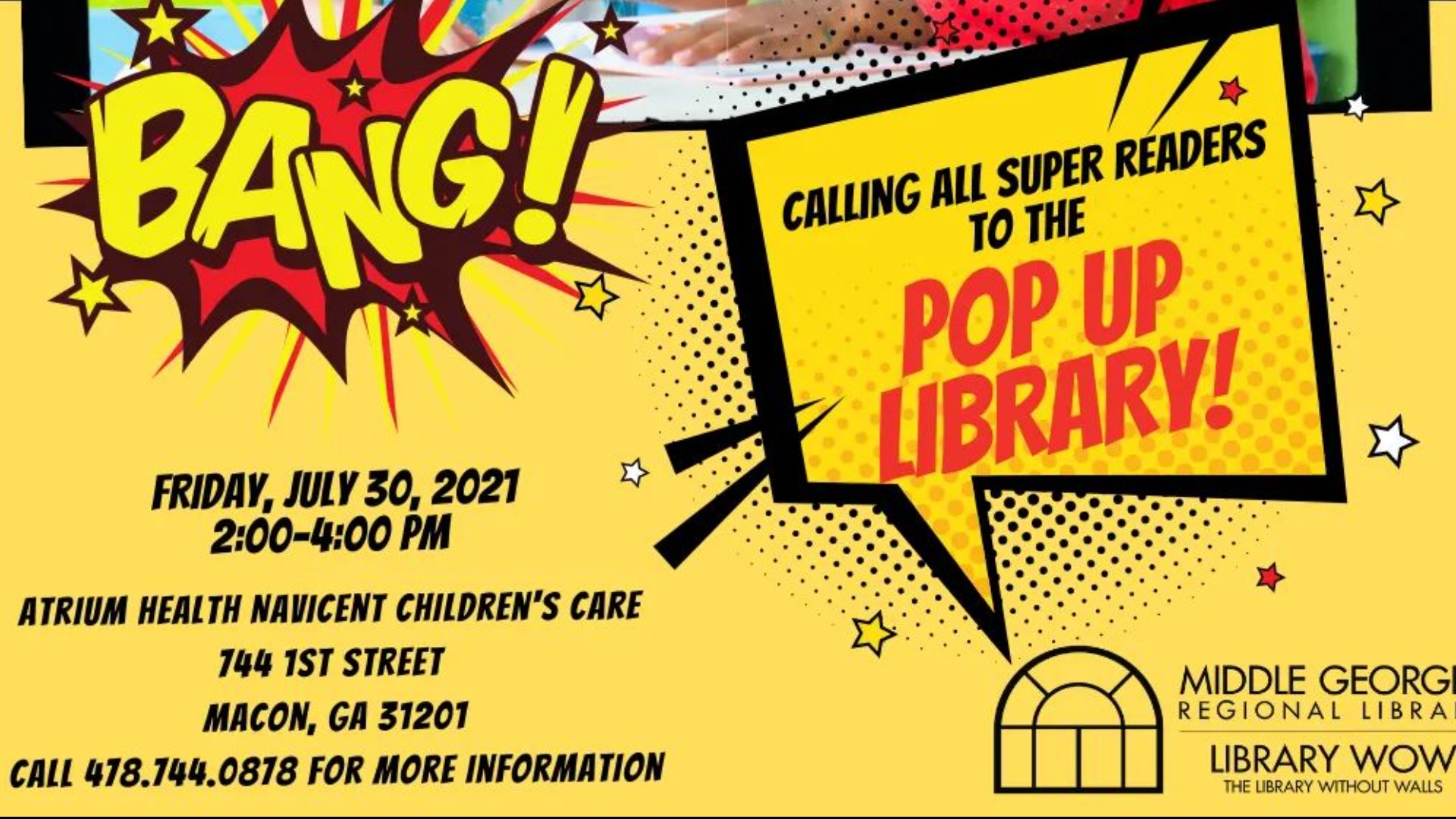 Children can check out books, sign up for library cards, and learn about upcoming events