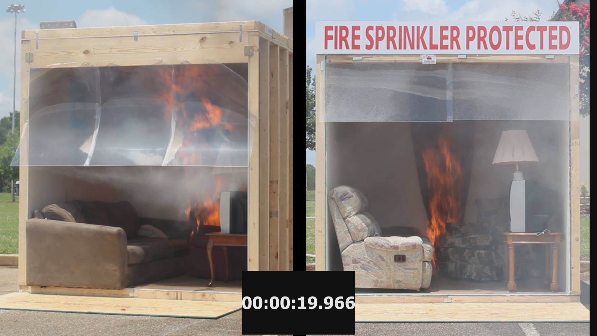WATCH: Fire engulfs room without sprinkler system