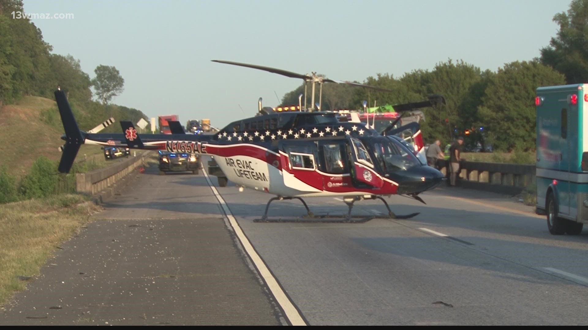 Twiggs County crews rescue driver after crash on I-16. A life-flight helicopter took him to a local hospital.