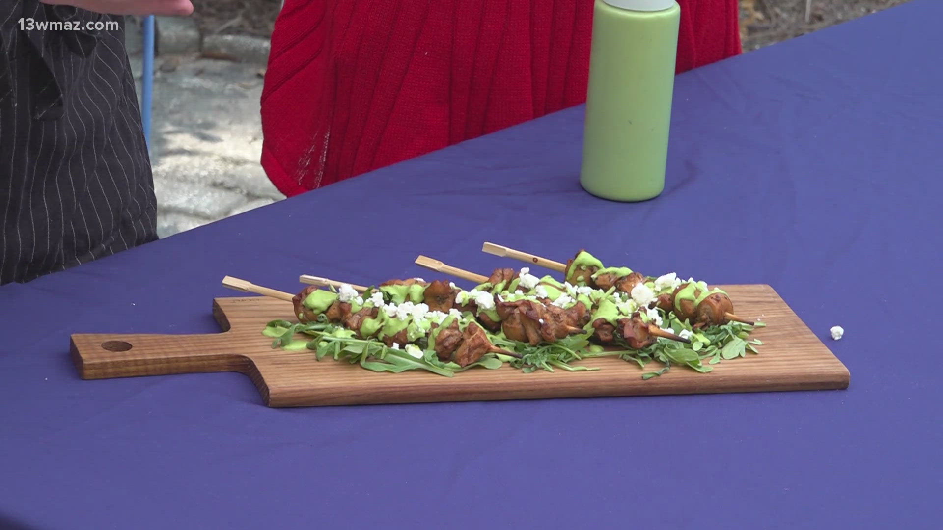 Helms Culinary Instructor and Chef Lynae Radke cooks up her own personal recipe for peruvian chicken skewers with a aji verde sauce
