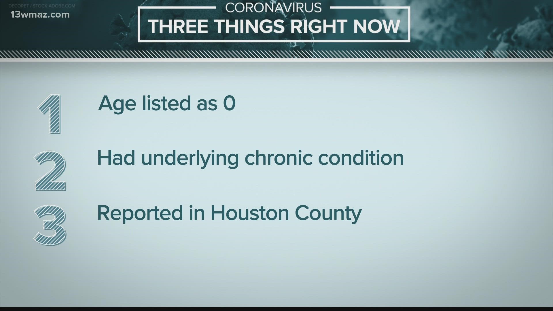 The baby's death was reported out of Houston County, and health officials said he did have a chronic condition.