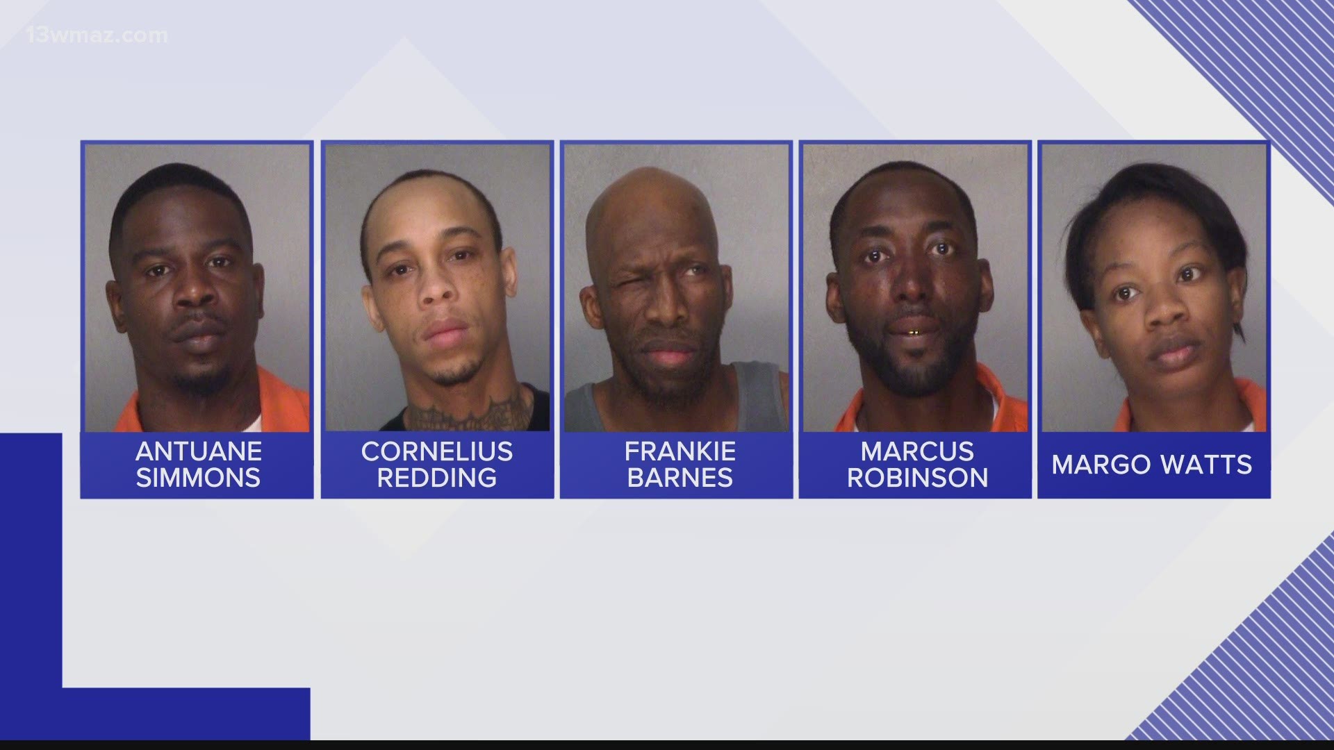 A Bibb County grand jury has indicted five people in a racketeering case that involves almost 60 burglaries.