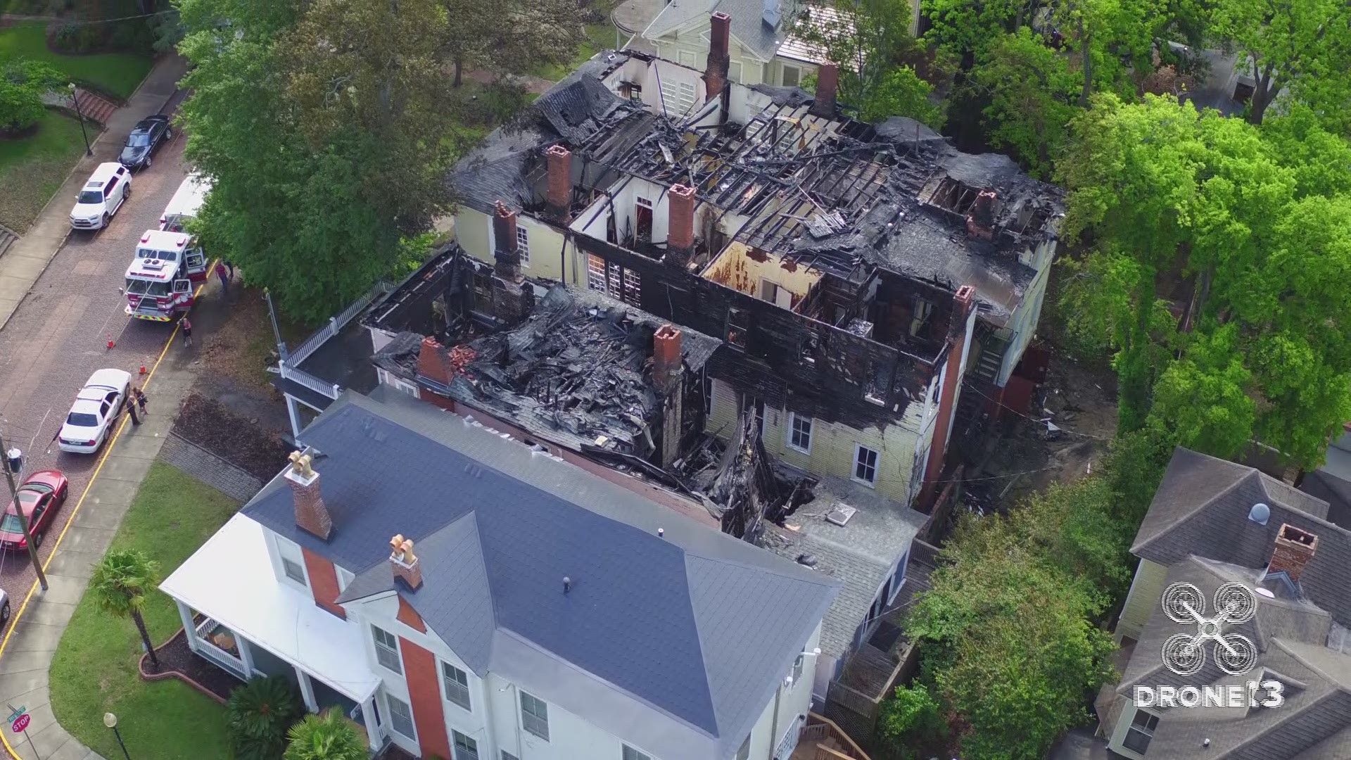 The view of #Drone13 offers a unique view of the challenges faced by firefighters as they dealt with huge homes built just a few feet apart, and the damage left behind.