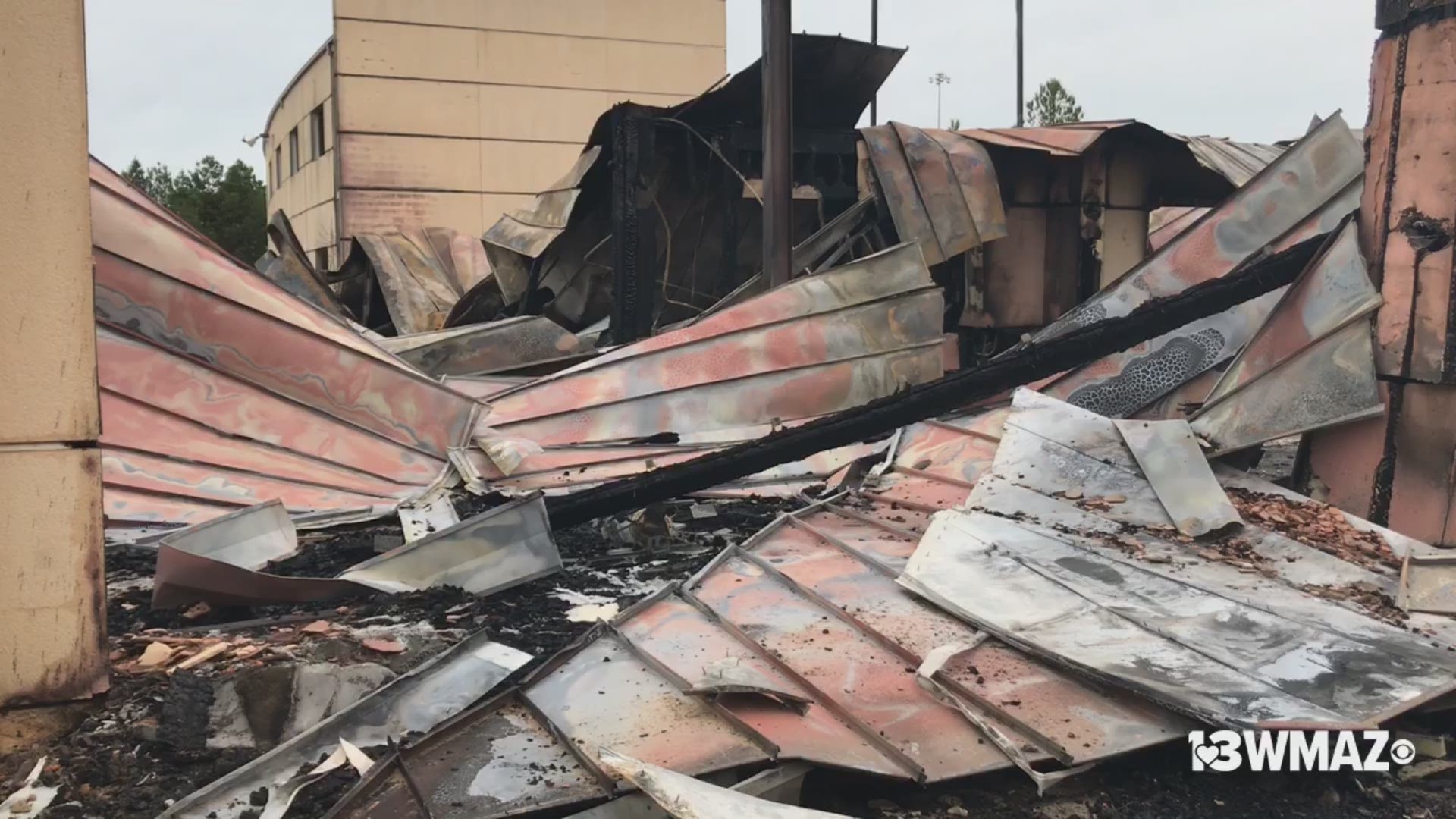 The old driving range off Skipper Road caught on fire Friday night. Crews worked for eight hours to put out the flames.