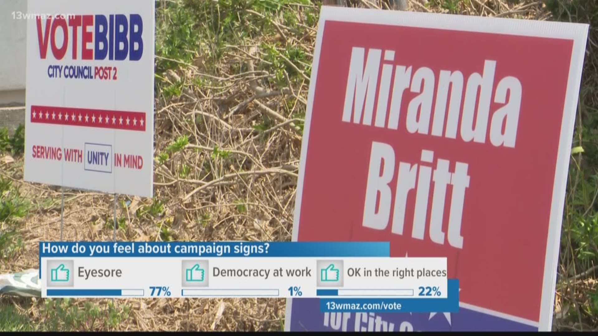 Candidates have begun to campaign in earnest -- Warner Robins council elections are just a few months away and people are supporting candidates with campaign signs. Where is it legal for candidates to put up signs?