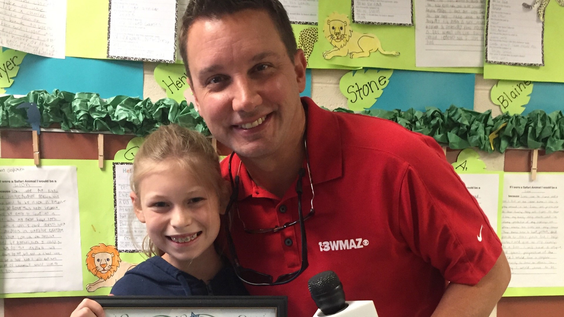 Ben Jones surprised one of our new Junior Journalists, Ella Martinez, at Lake Joy Elementary