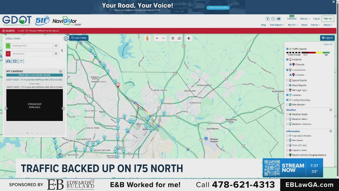 I-75 crash blocking northbound lane in Macon and causing traffic backed ...
