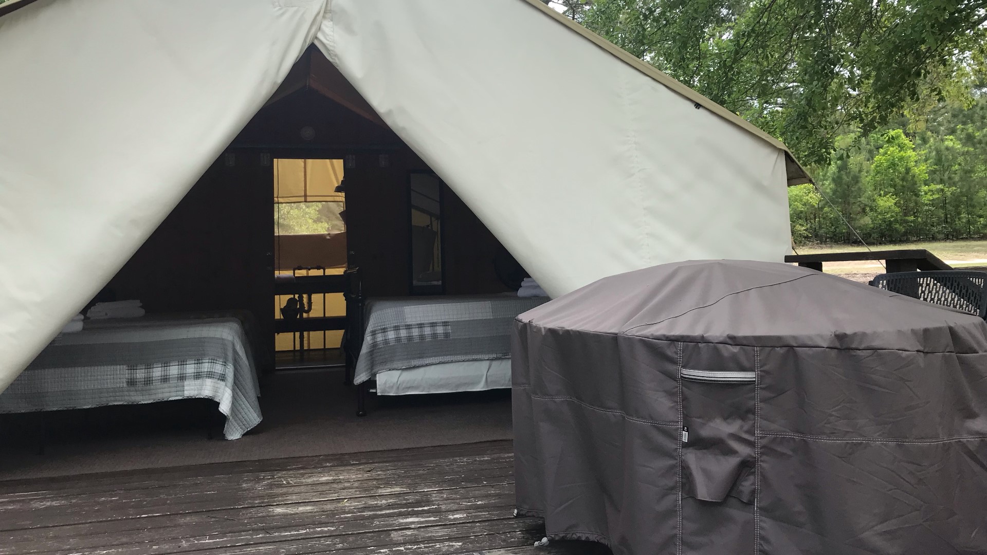 Go glamping with hotel quality beds, a dock house with a commercial kitchen and more at Strange Farms.