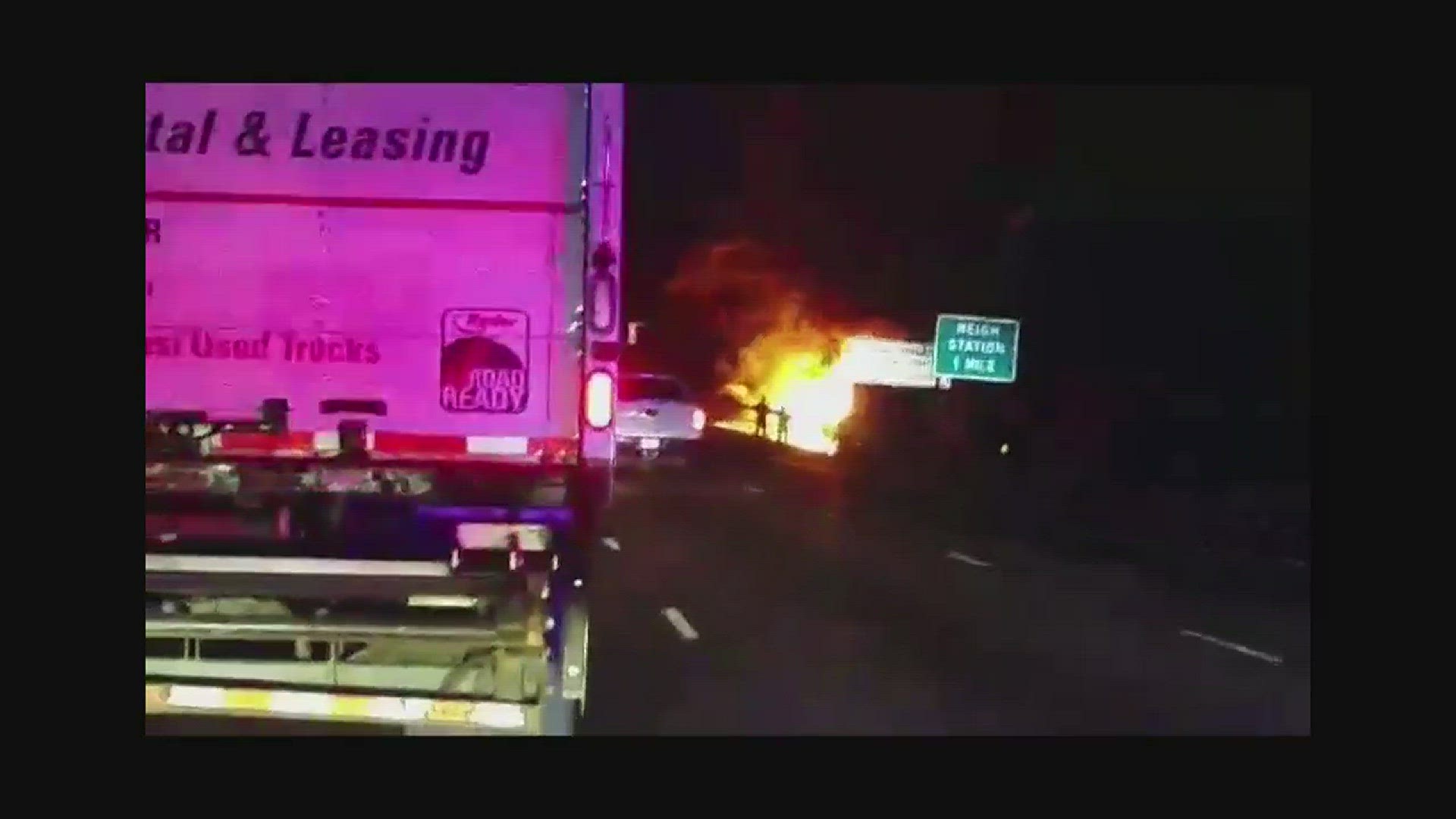 The driver of a semi-truck died early Thursday morning after veering off the road and hitting a tree on I-75 southbound near mile post 191. (Video from Calvin Thomas for 13WMAZ)