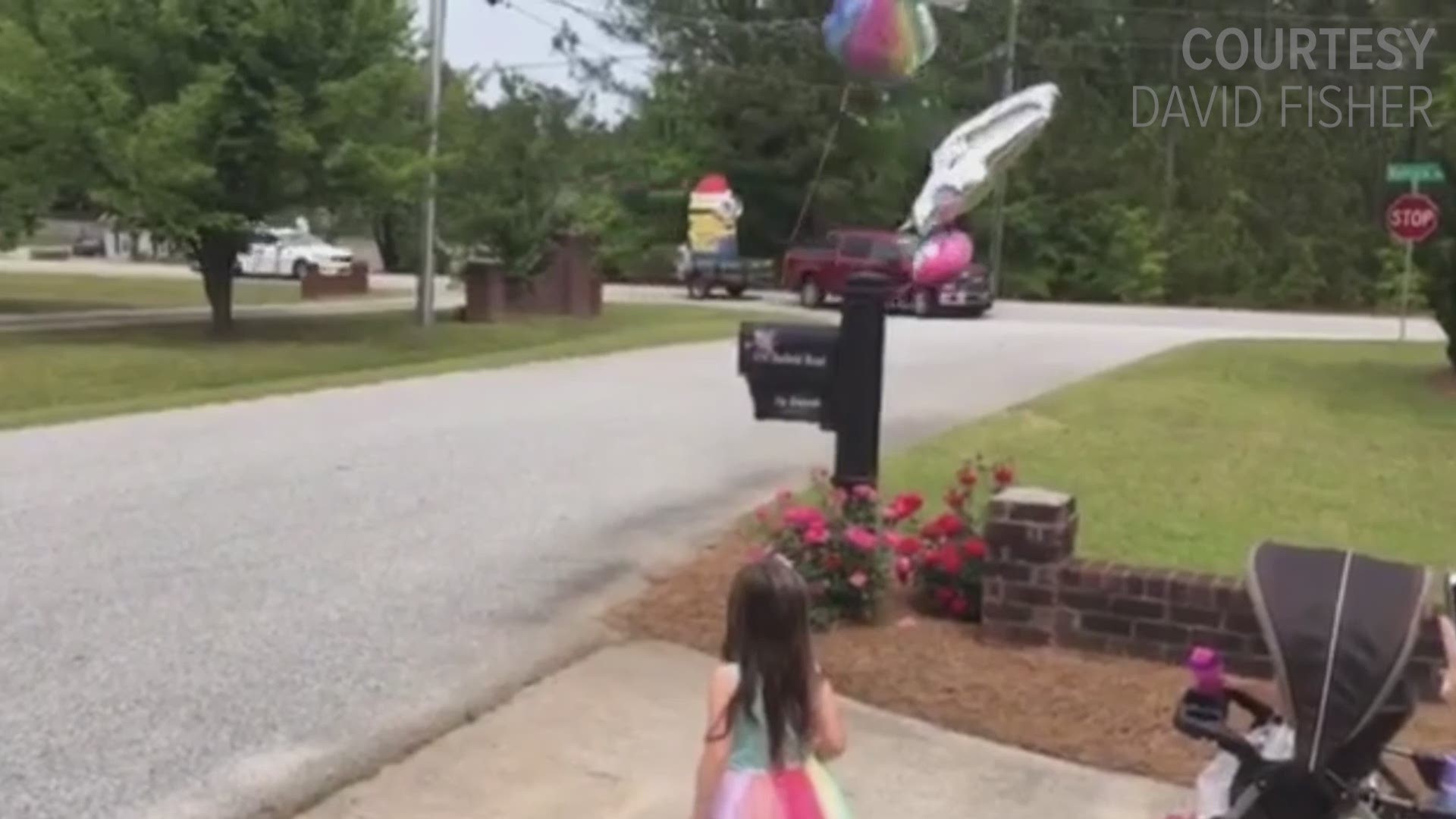 Mia Jane Fisher was surprised with a car parade for her birthday this week in south Macon. Dad David said she was excited and happy to see her friends!