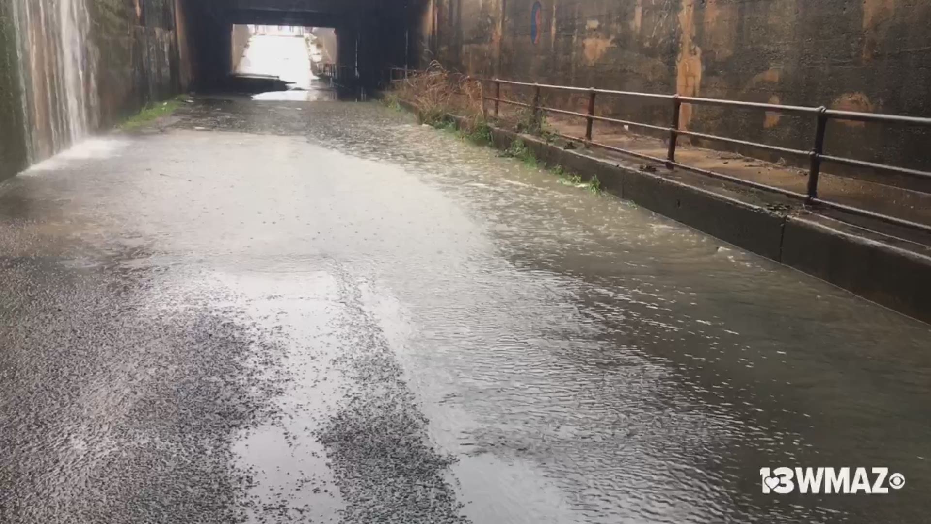 Bay Street in downtown Macon is closed after heavy rains caused flooding Thursday afternoon