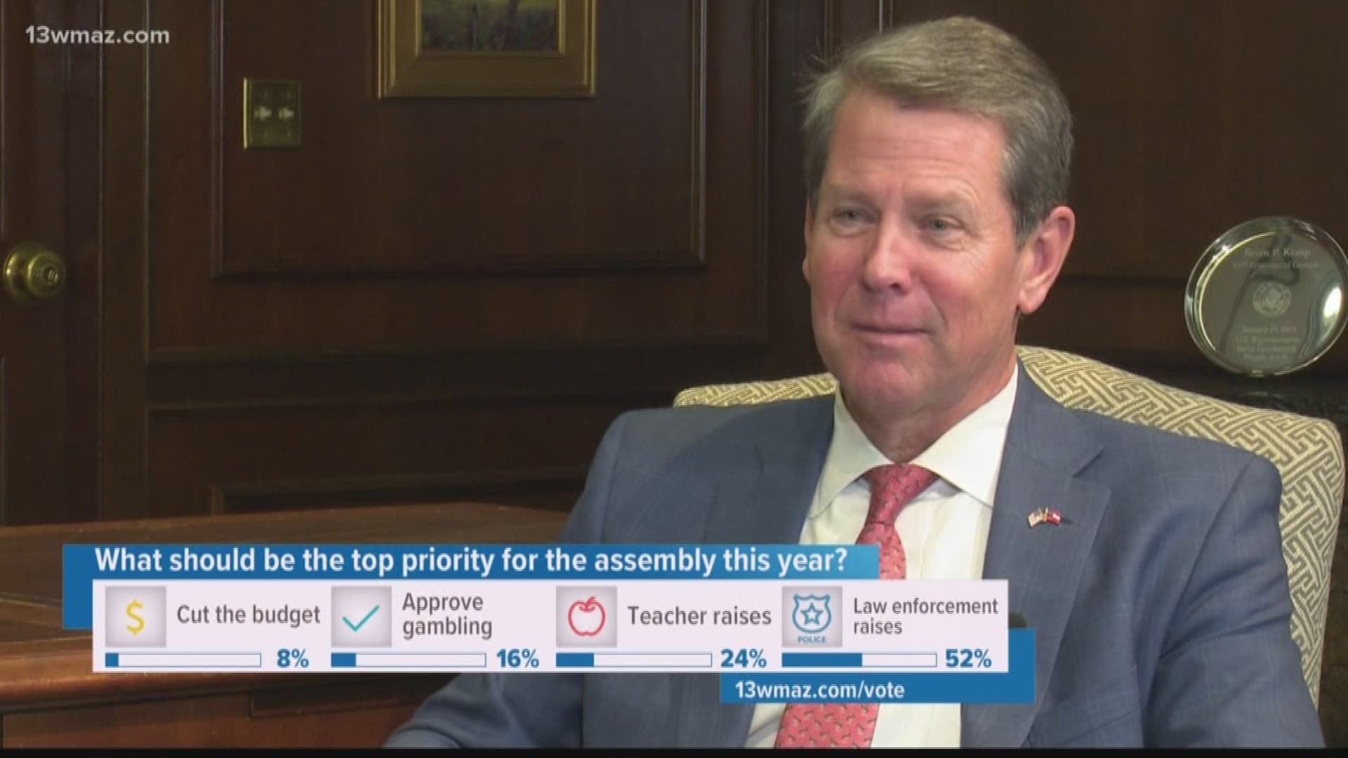 Governor Brian Kemp says he's focusing on public safety and public education, among other topics.