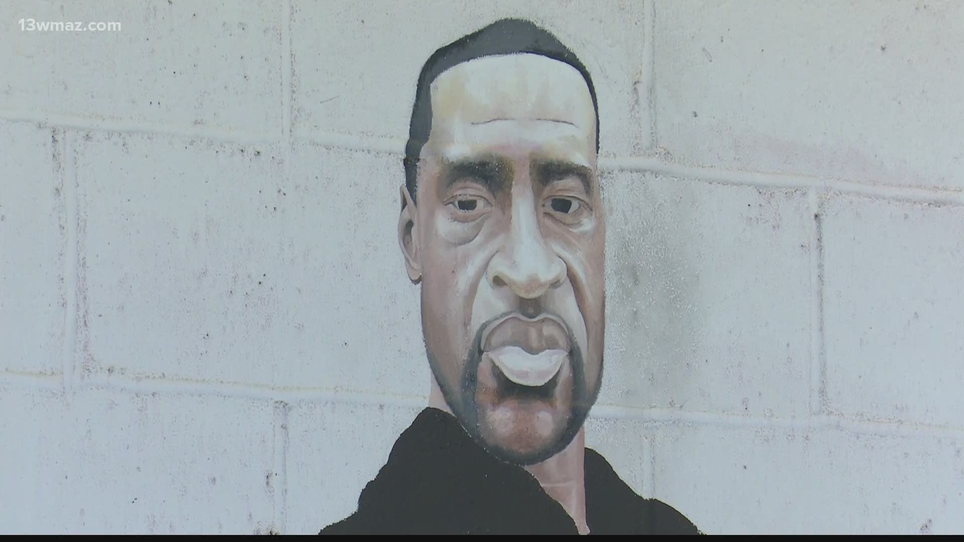 The mural honors George Floyd, a 46-year-old who died after he was stopped by police.