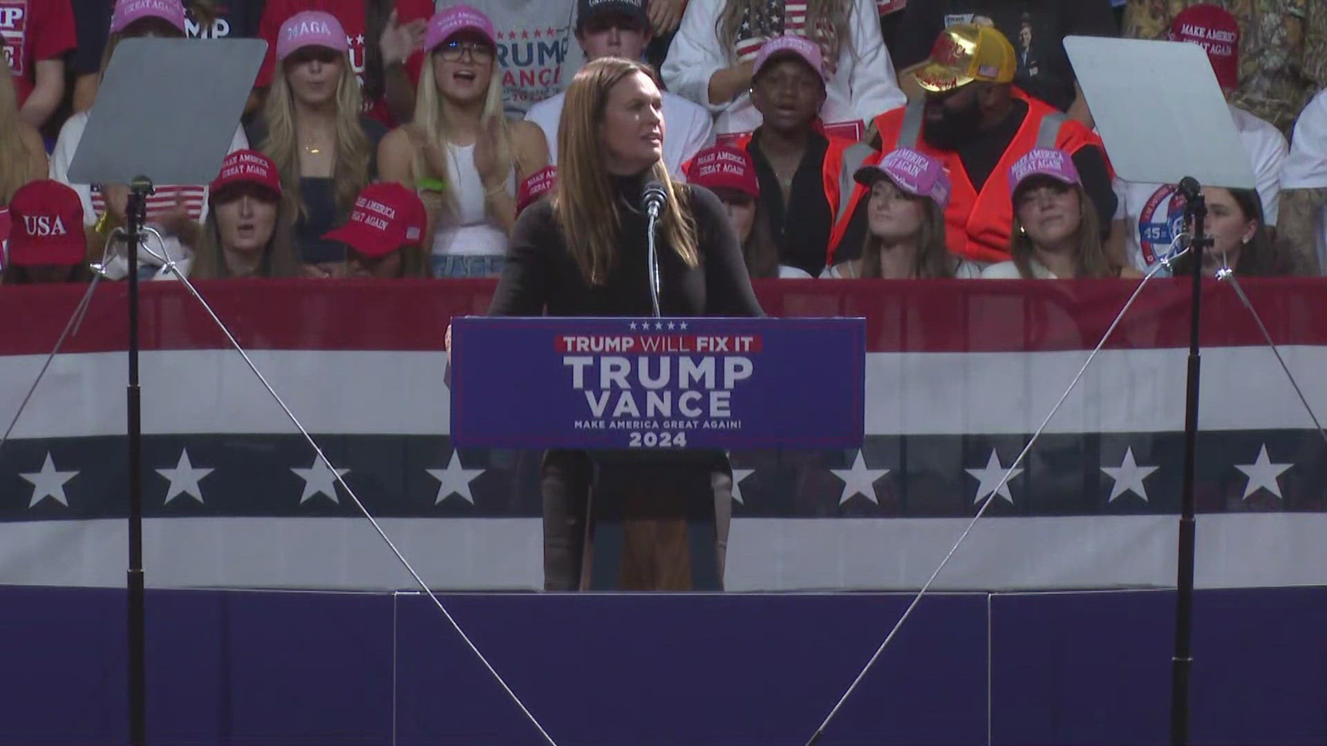 Huckabee Sanders was one of several politicians who took the stage ahead of the former president.