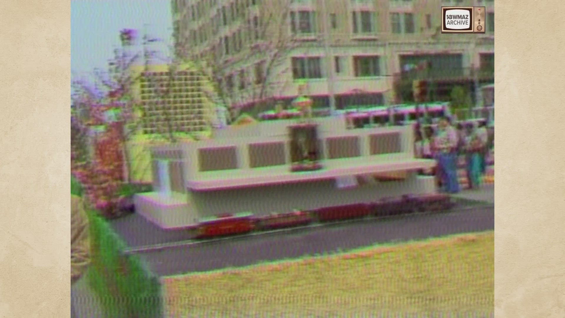 Back in 1983, the Cherry Blossom parade featured several floats and organizations, like the Northeast Raider Marching Band, Fire Department, and Shriners.