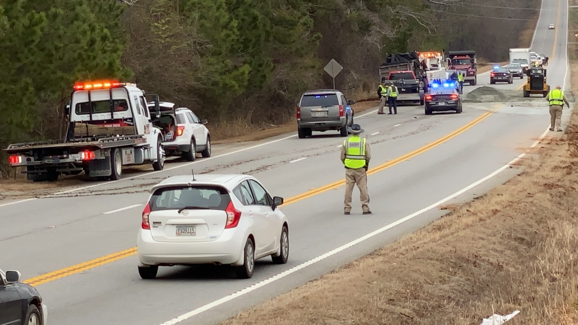 One dead after rock truck, car collide on Eatonton Highway in Jones