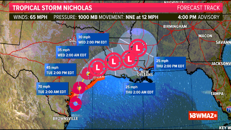 Tropical Storm Nicholas forecast to make landfall in Texas by Tuesday morning