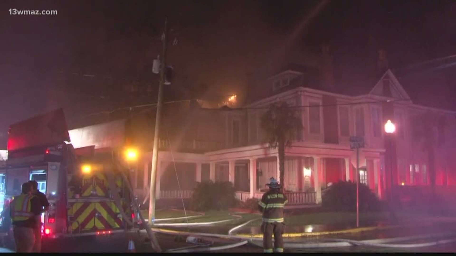 The Macon-Bibb Fire Department battled a fire Wednesday night that damaged three historic homes in downtown Macon and injured five firefighters. The fire happened on Orange in High Streets.