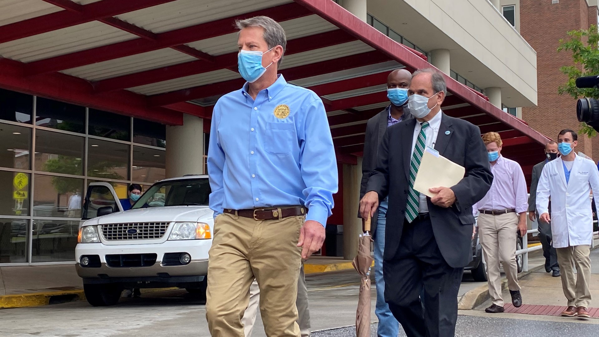 Georgia Governor Brian Kemp visited the Medical Center, Navicent Health in Macon to tour the temporary medical units set up during the COVID-19 pandemic.