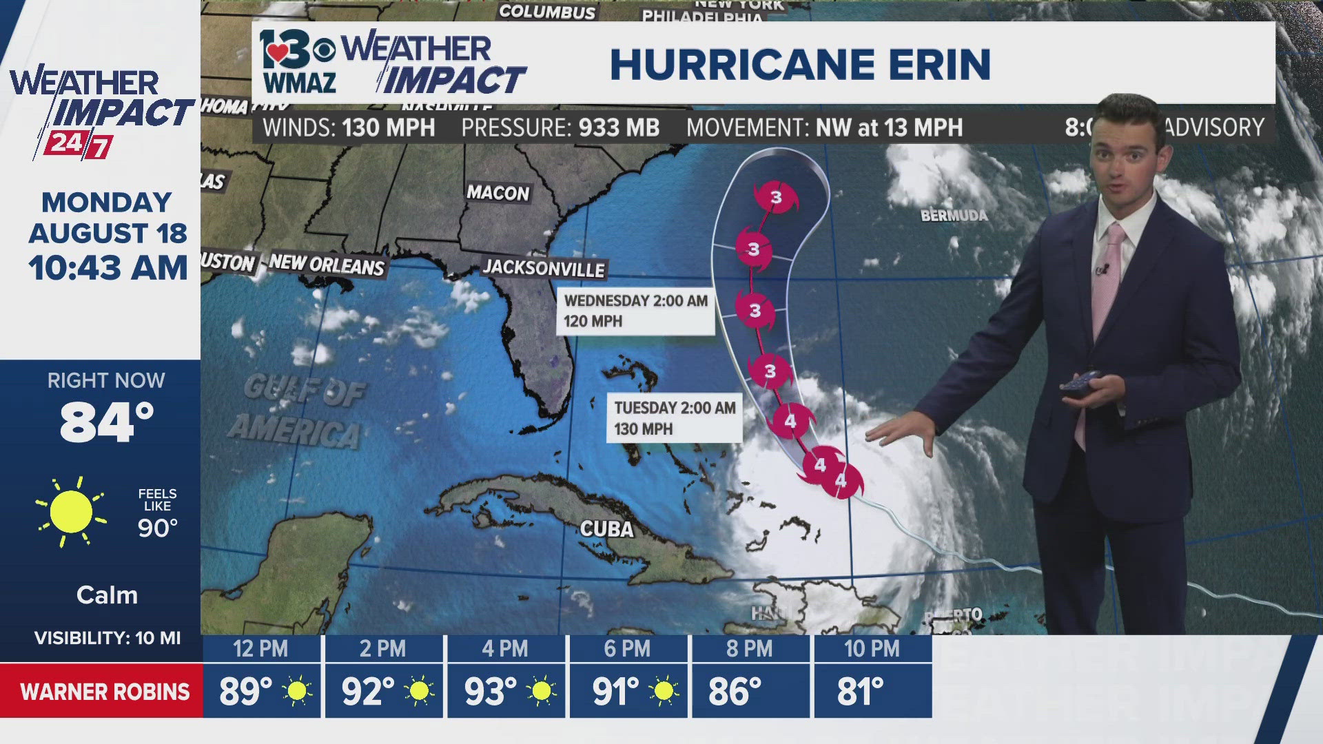 Hurricane Erin peaked at Category 5 strength on Saturday.