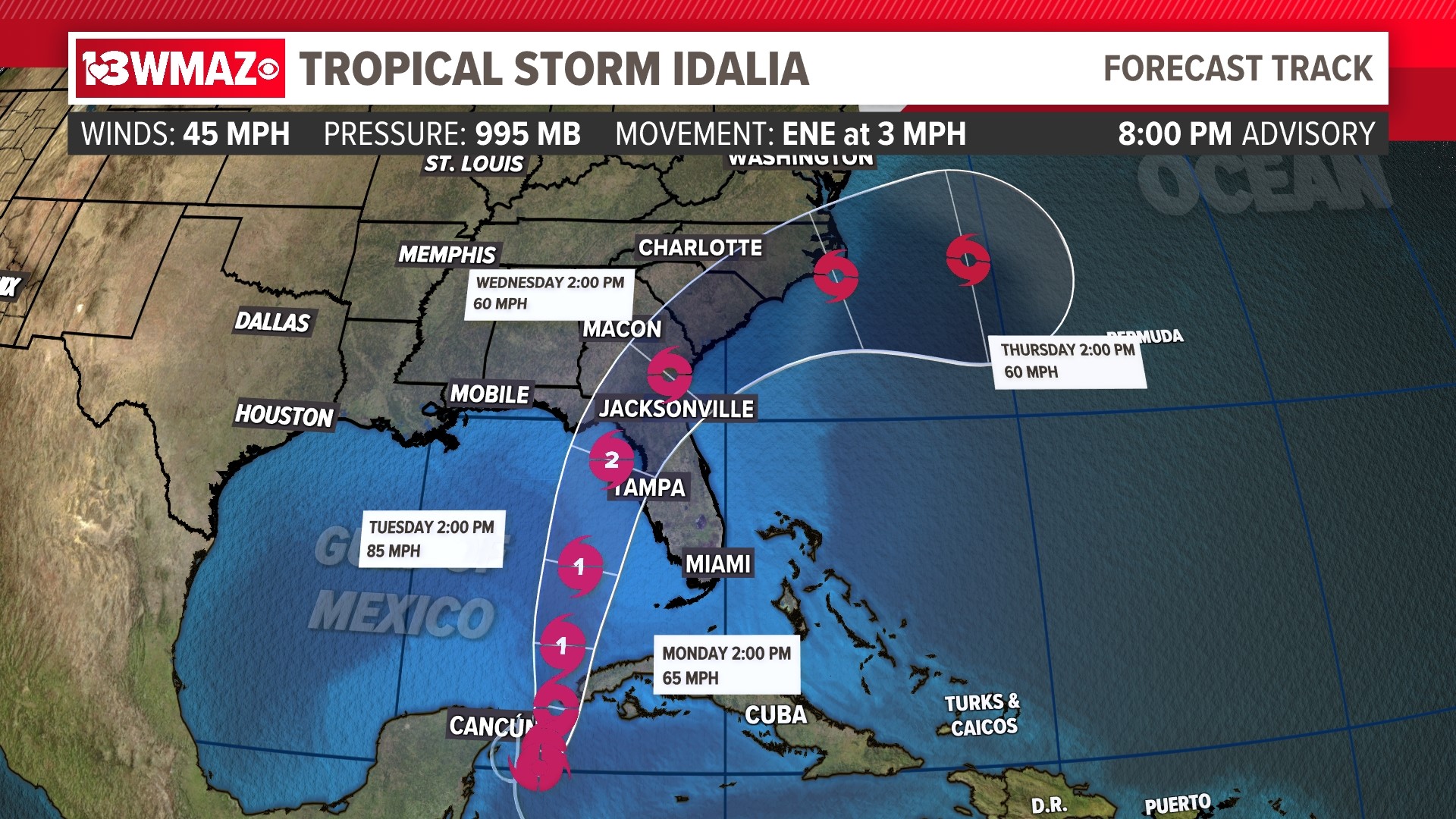 8 PM Advisory from the National Hurricane Center on Tropical Storm Idalia