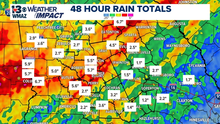 City-by-city: Rainfall totals in Macon, Atlanta, Columbus, Central
