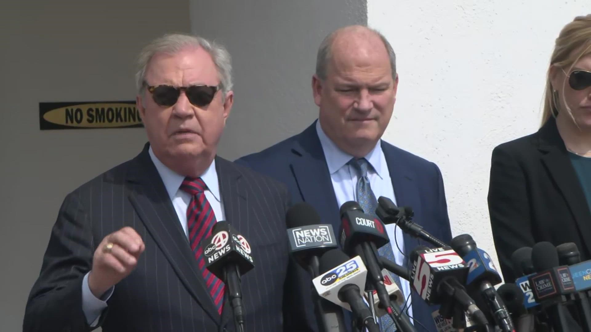 Attorneys Jim Griffin and Dick Harpootlian speak to the news media following the conviction and sentencing of Alex Murdaugh.