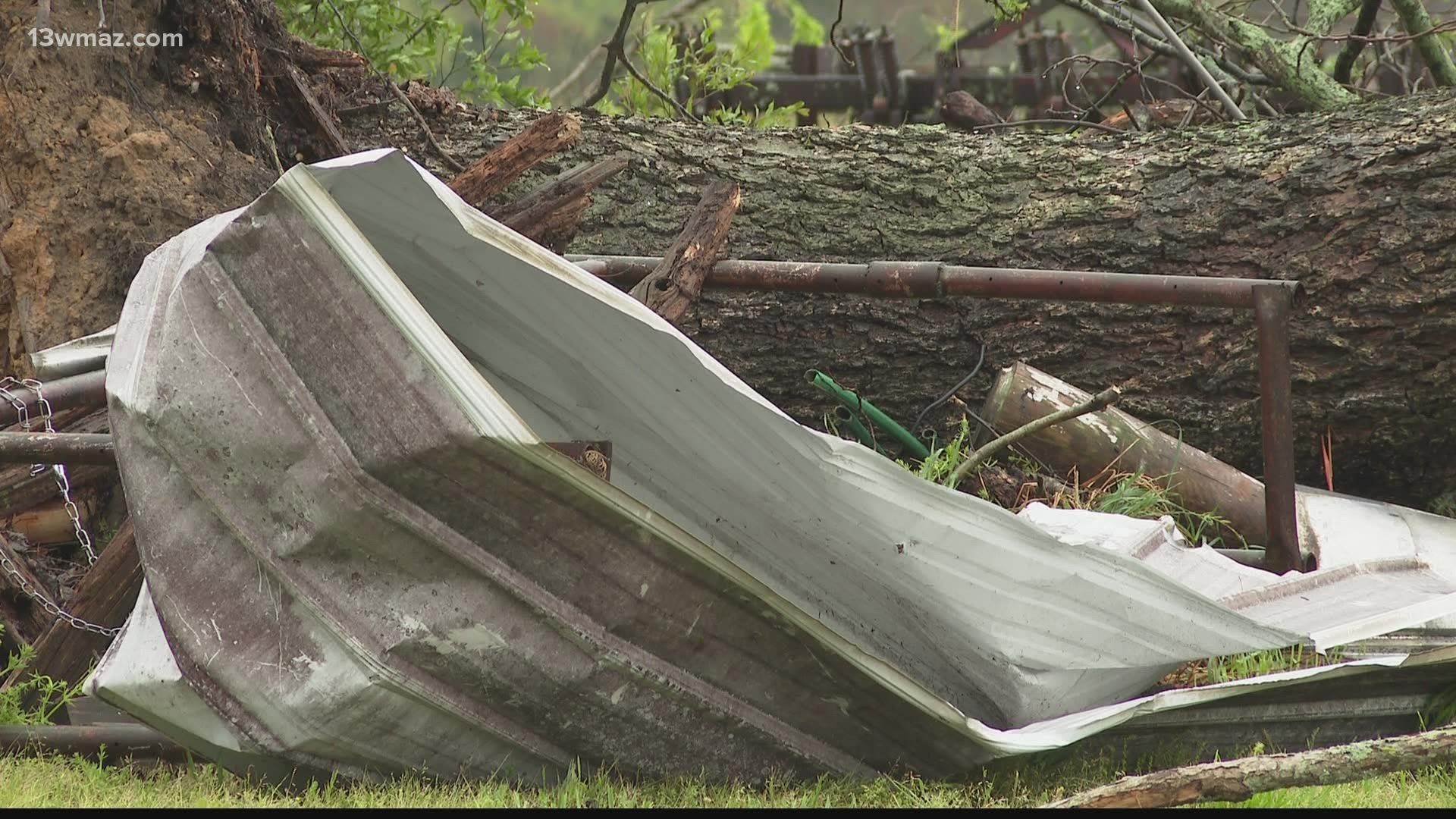 Several homes were damaged in the storm by fallen trees.