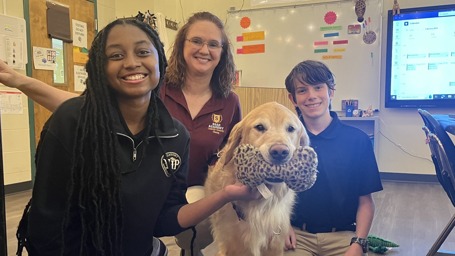 Bayou, 6, is a golden retriever sharing all the love he can with the students and staff at VIP Academy.