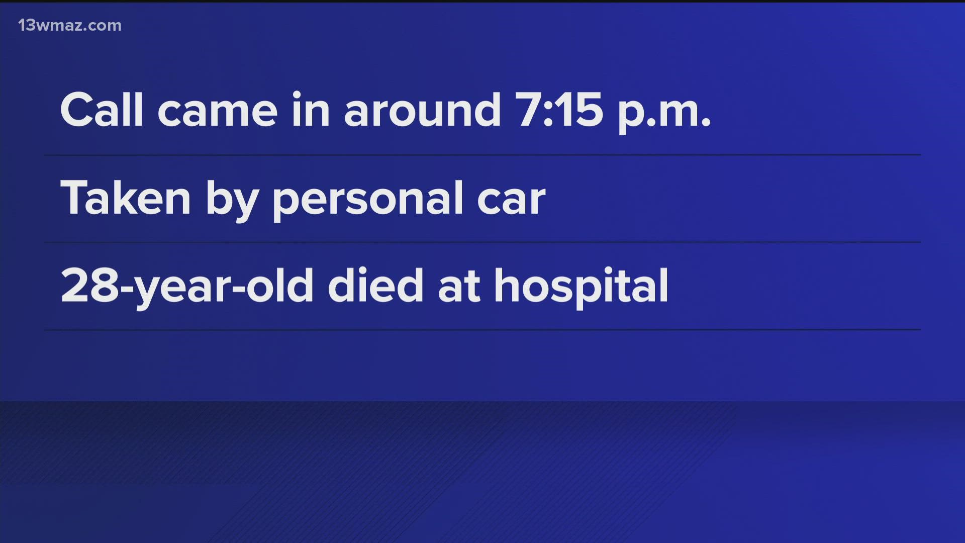 According to a news release from the Bibb County Sheriff's Office, the call came in after 7:15 p.m. about a man shot and being taken to the hospital by personal car.