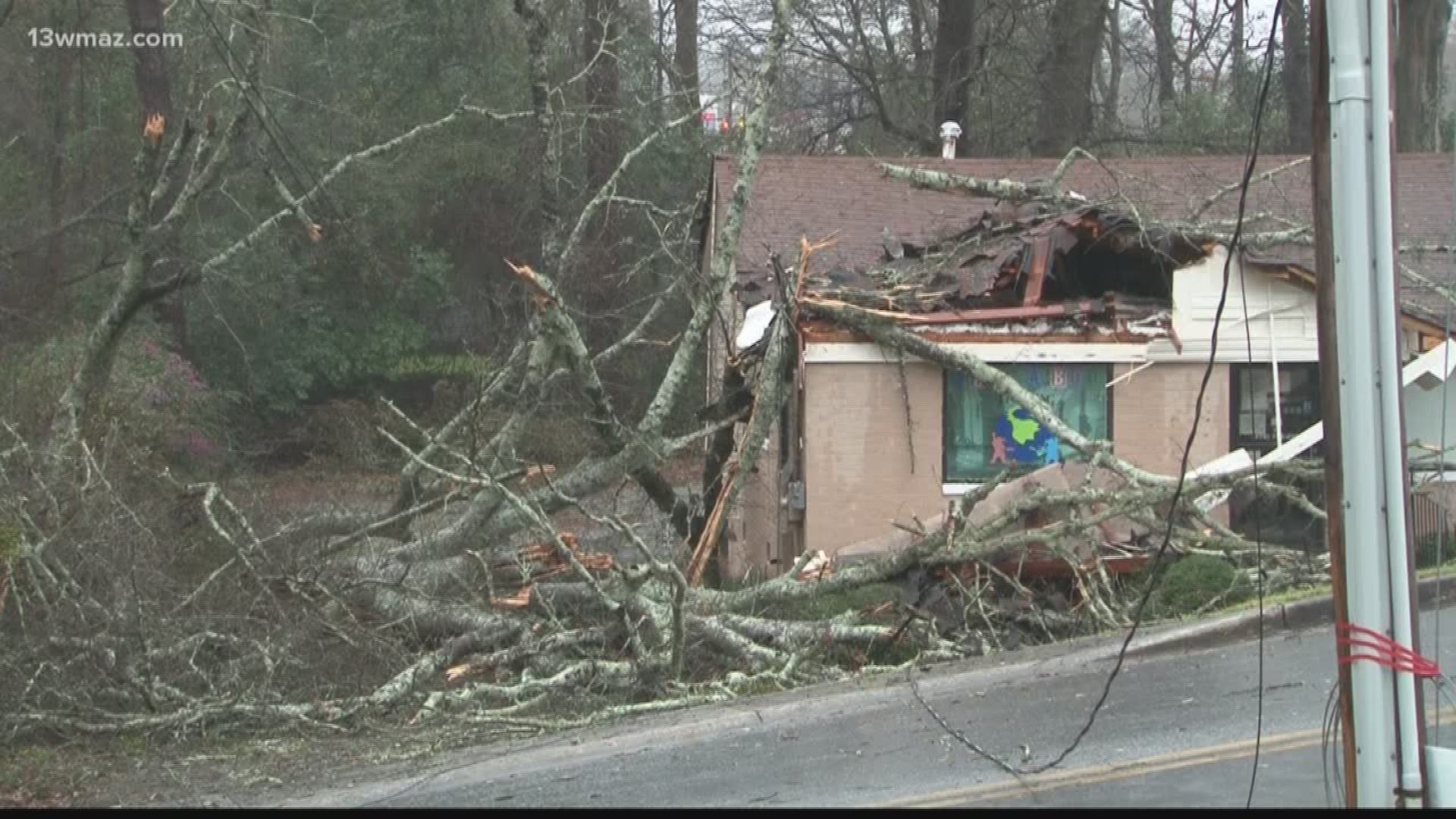 Part of a south Macon daycare is in ruins after a tree came tumbling down on its roof.