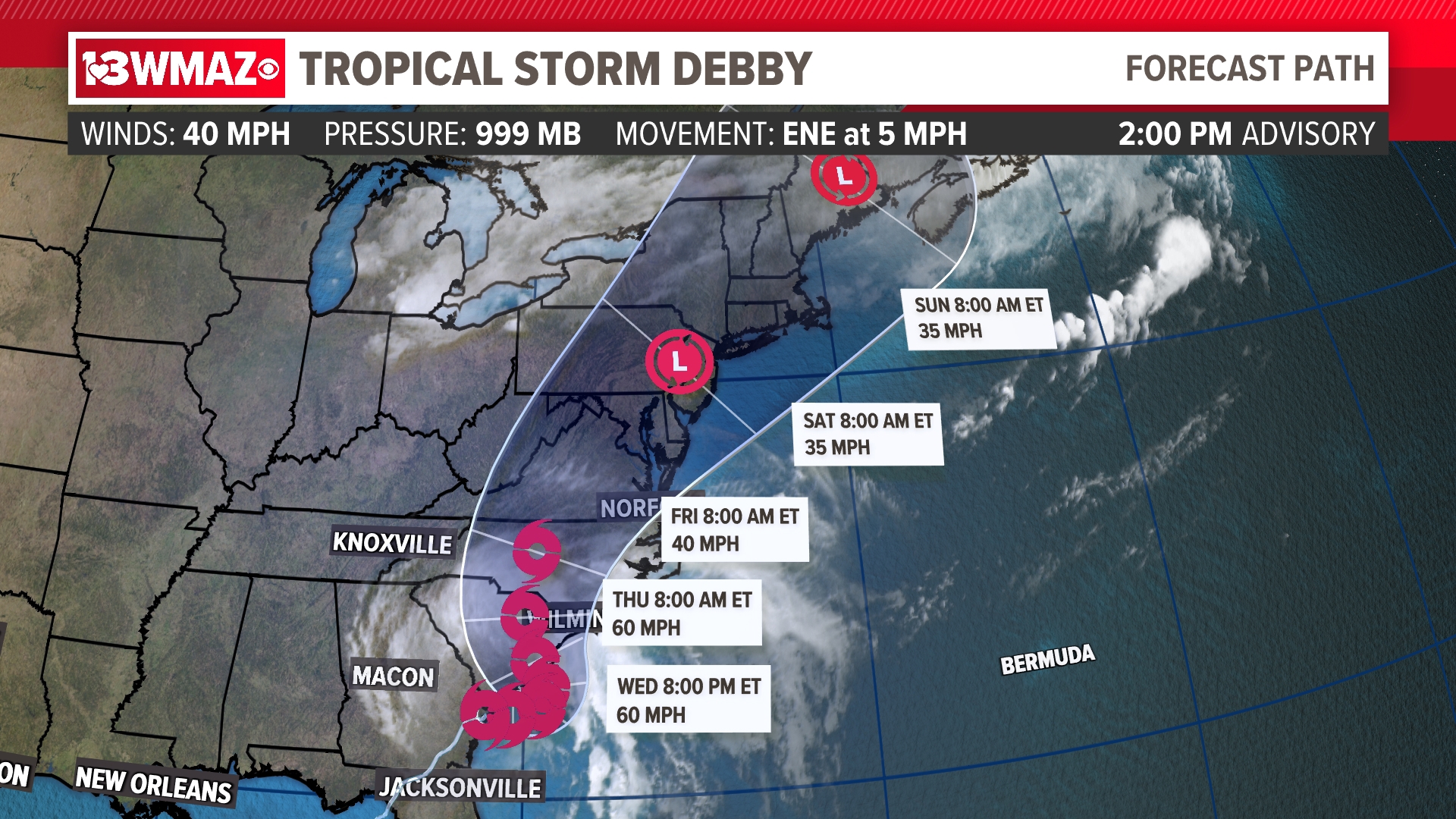 Meteorologist Ansley Parker with the 2 PM advisory from the National Hurricane Center on Tropical Storm Debby