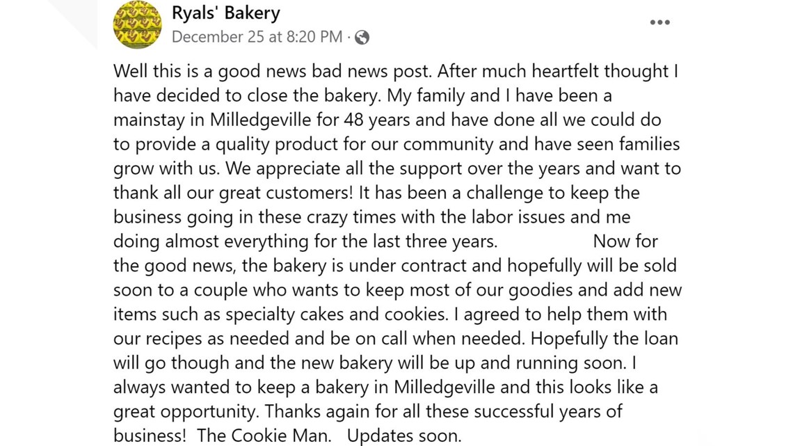 Milledgeville bakery closing its doors after 48 years