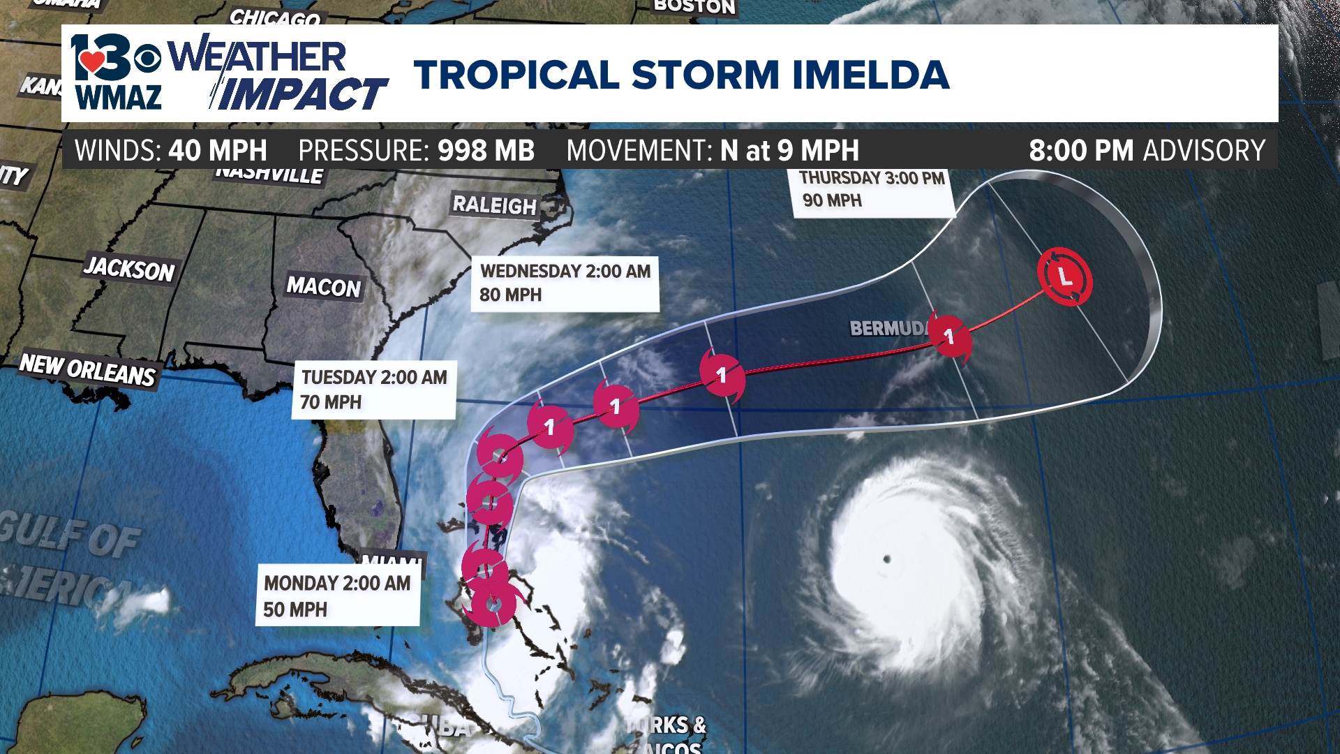 Tropics Update 8 PM: The latest on the path of Tropical Storm Imelda ...