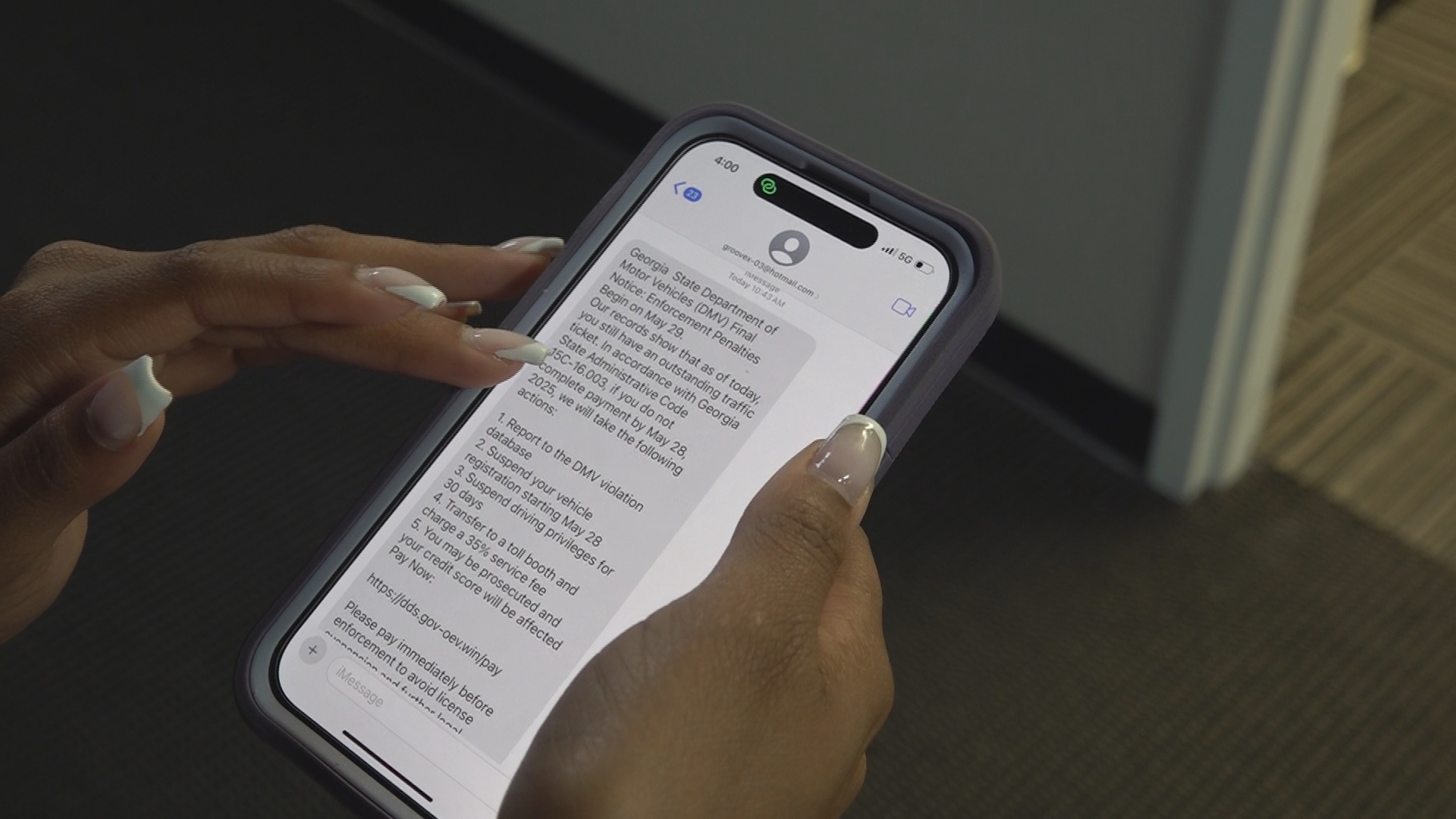 Georgia officials warn drivers to delete a scam text from a fake motor vehicle agency demanding money for traffic tickets.