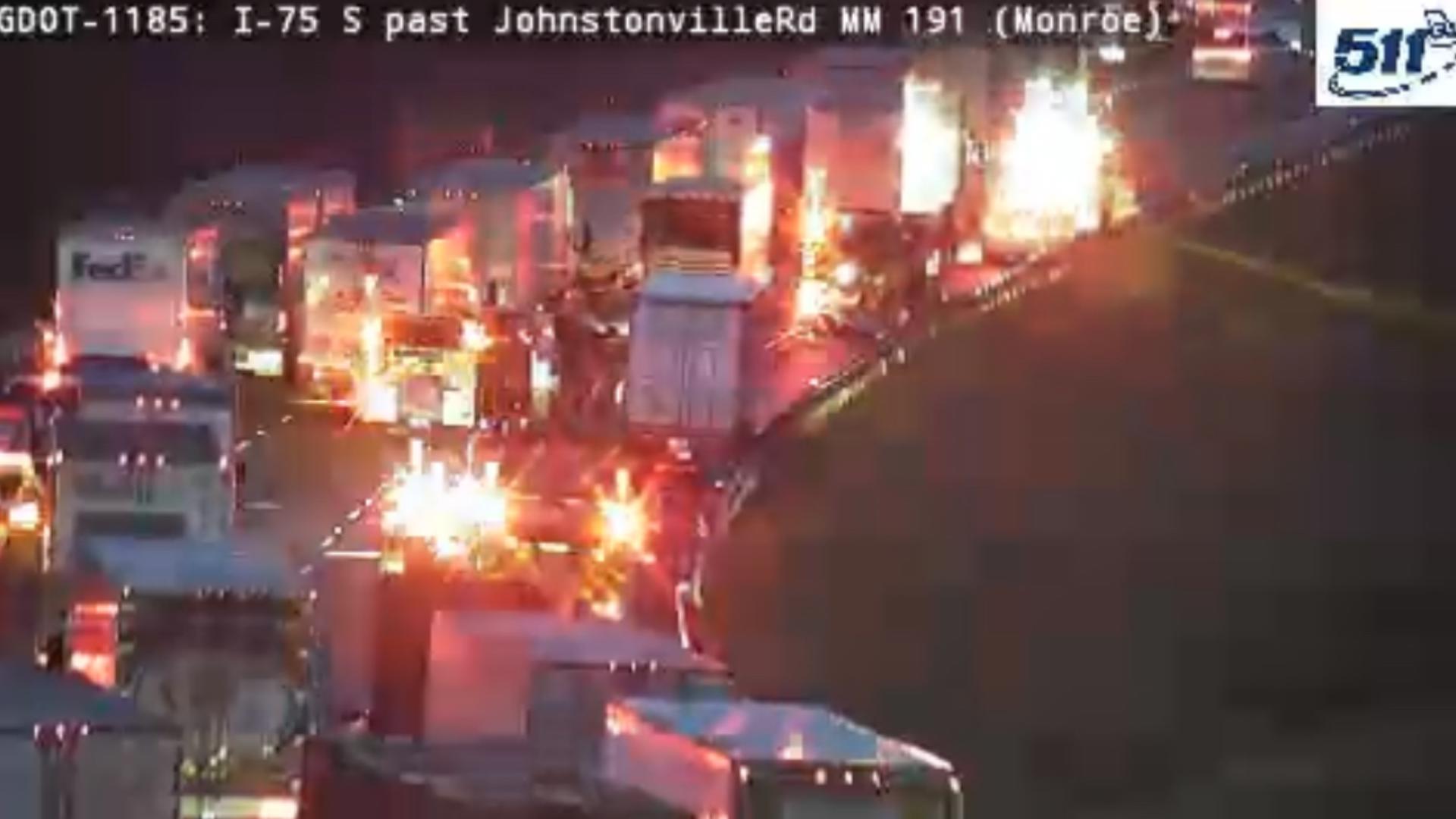 The tractor-trailer fire has closed all northbound lanes on I-75 before Highfalls Road and one mile south of Johnstonville Road.