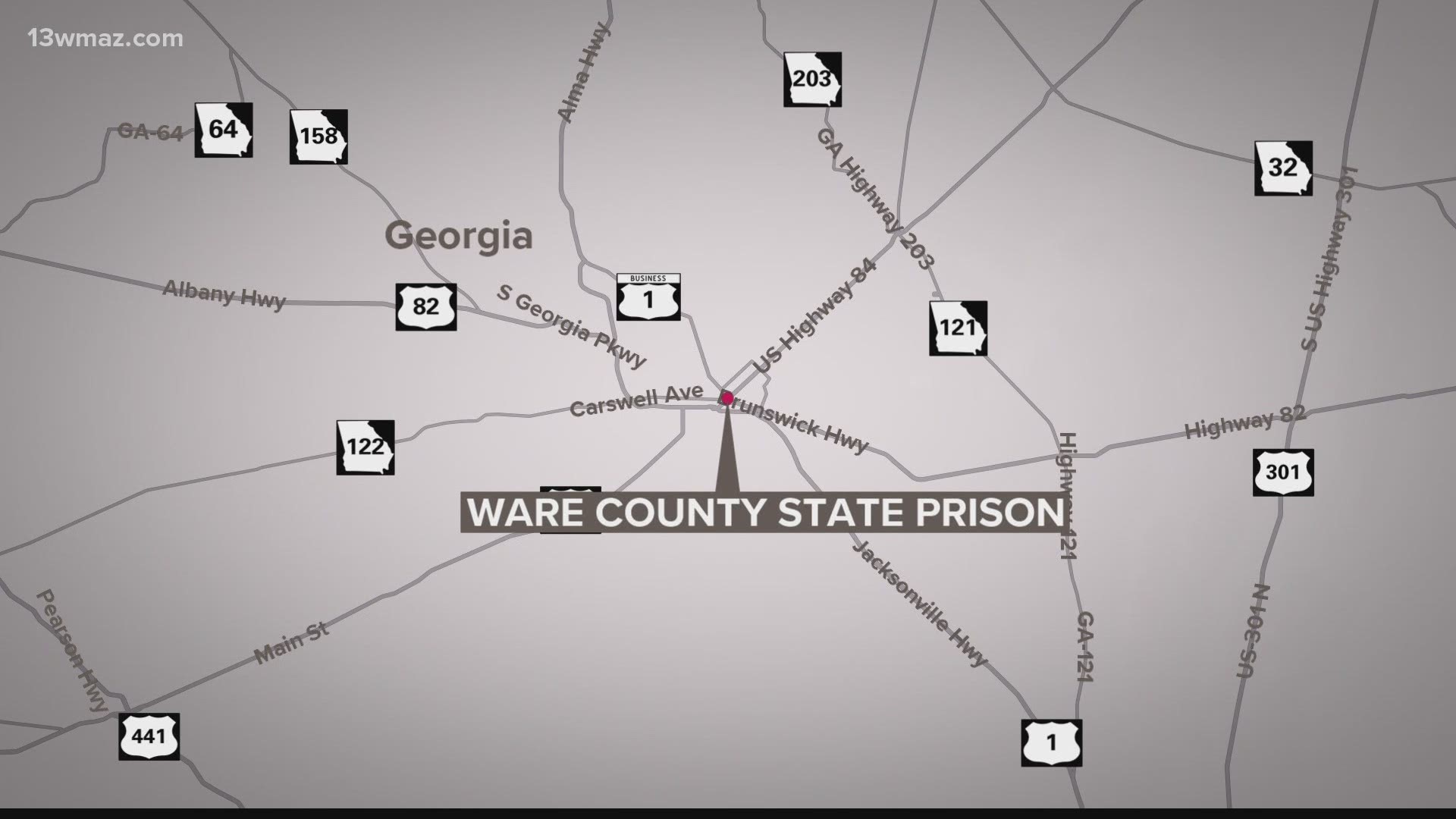 Ware State Prison is approximately three hours from Macon, near Brunswick and Valdosta.
